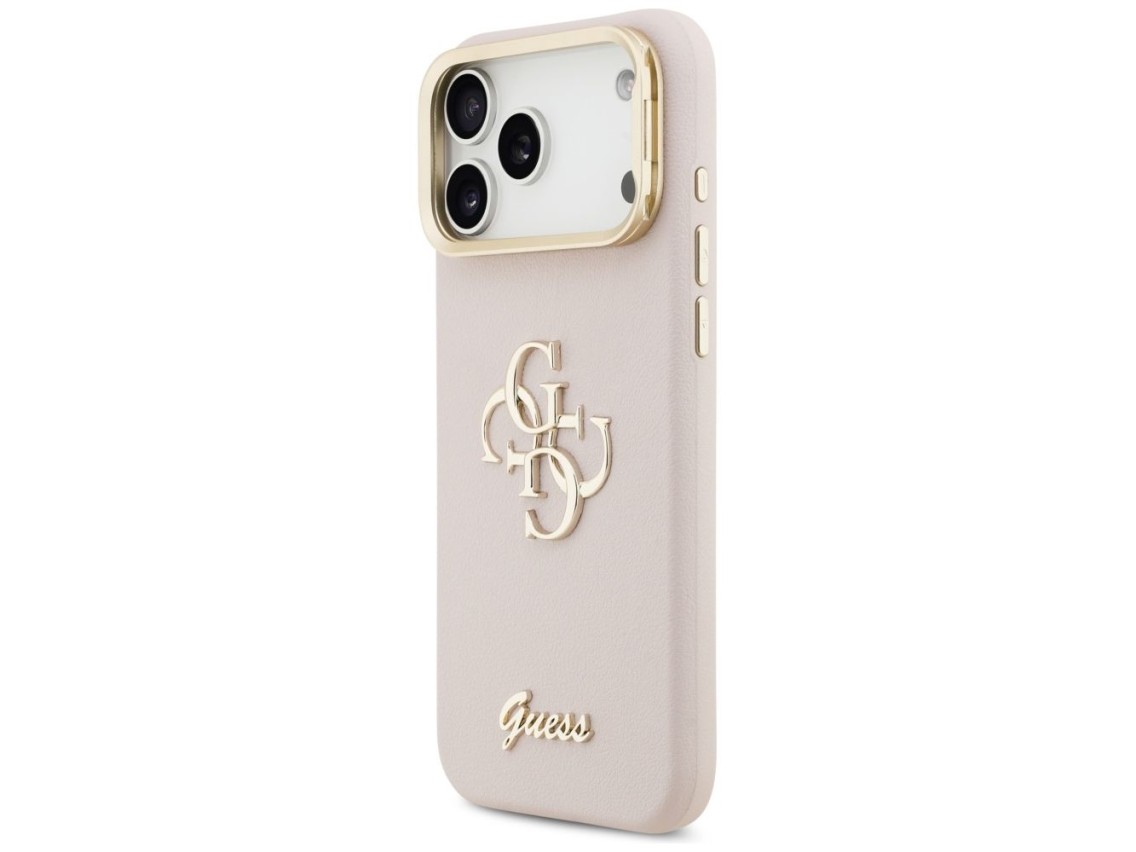 Funda Guess Grained Big 4G con soporte para cámara para iPhone 17 Pro Max - Rosa