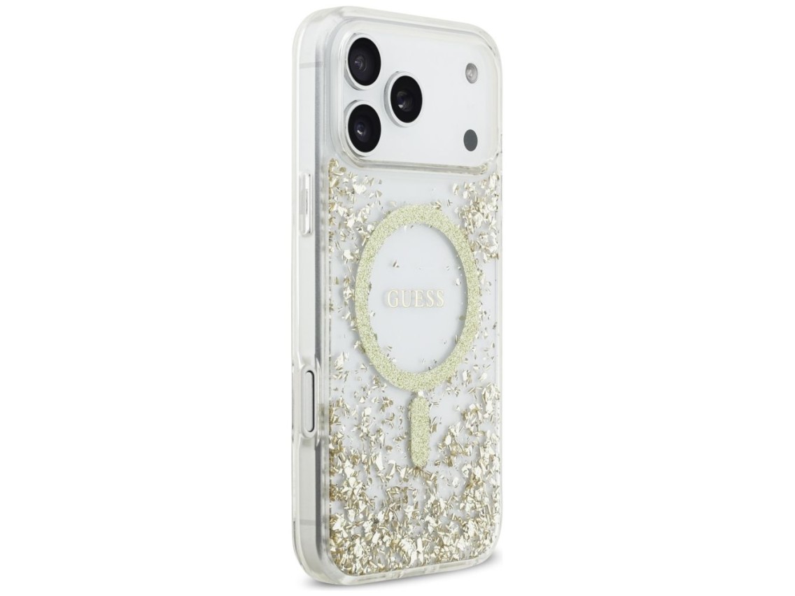 Capa MagSafe com Glitter e Base em Resina da Guess para iPhone 17 Pro Max - Dourada