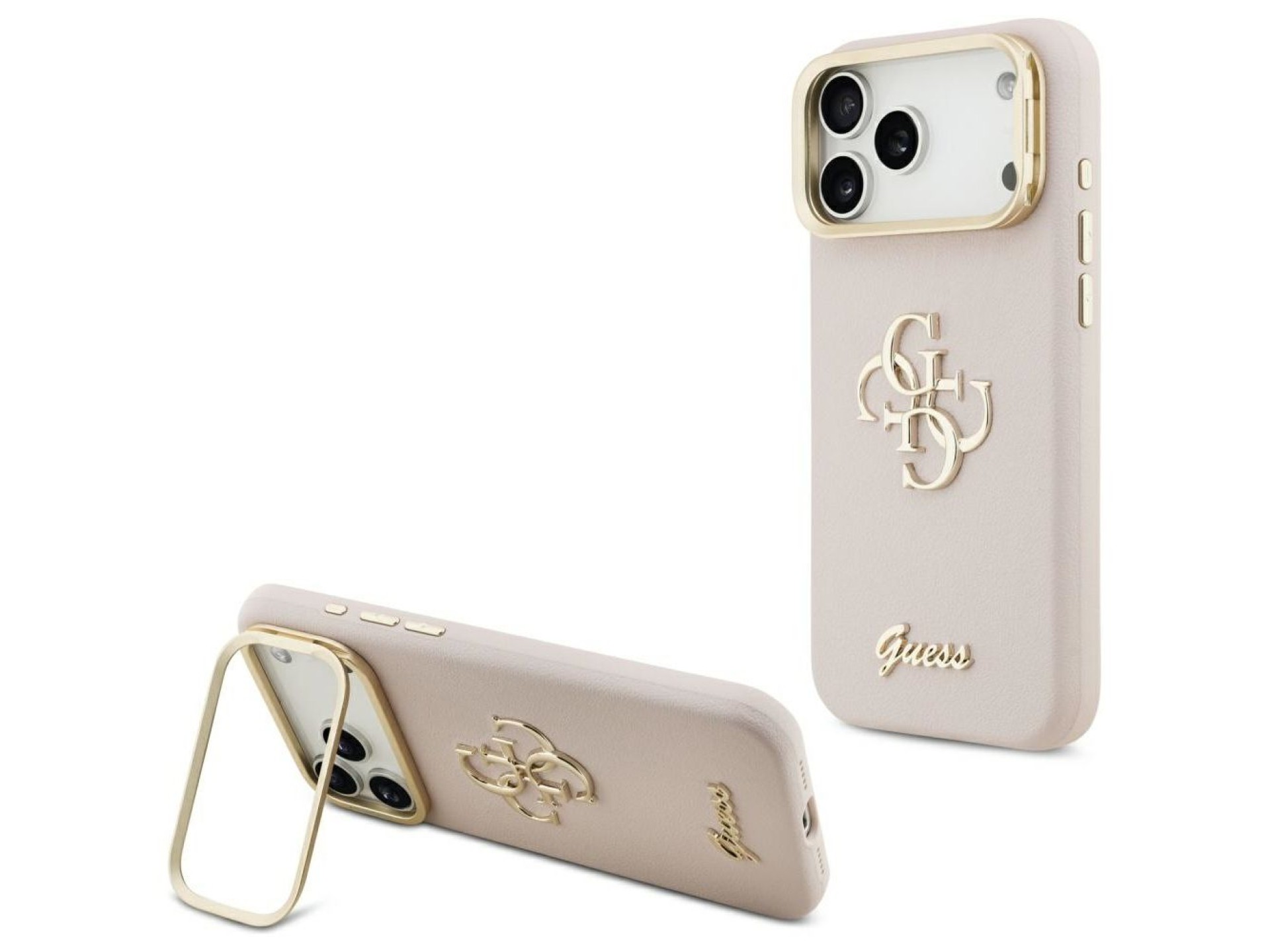 Funda Guess Grained Big 4G con soporte para cámara para iPhone 17 Pro Max - Rosa