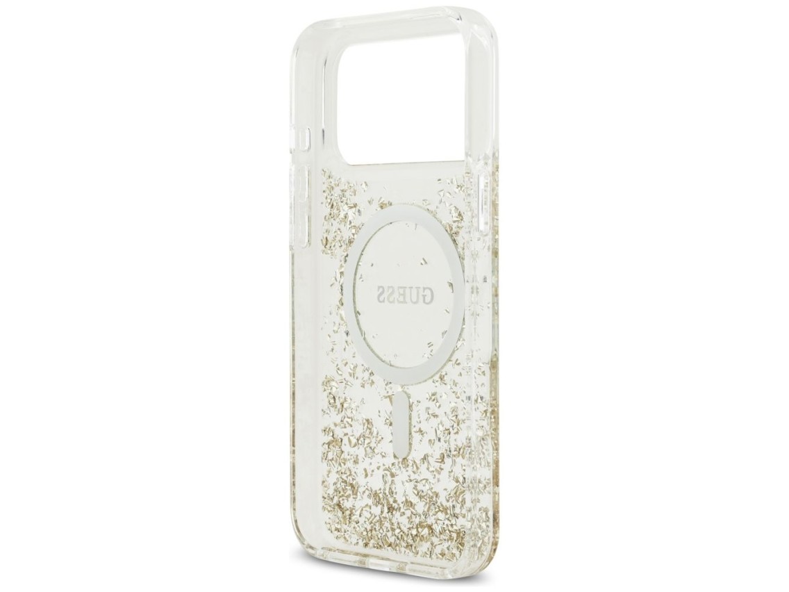 Capa MagSafe com Glitter e Base em Resina da Guess para iPhone 17 Pro Max - Dourada