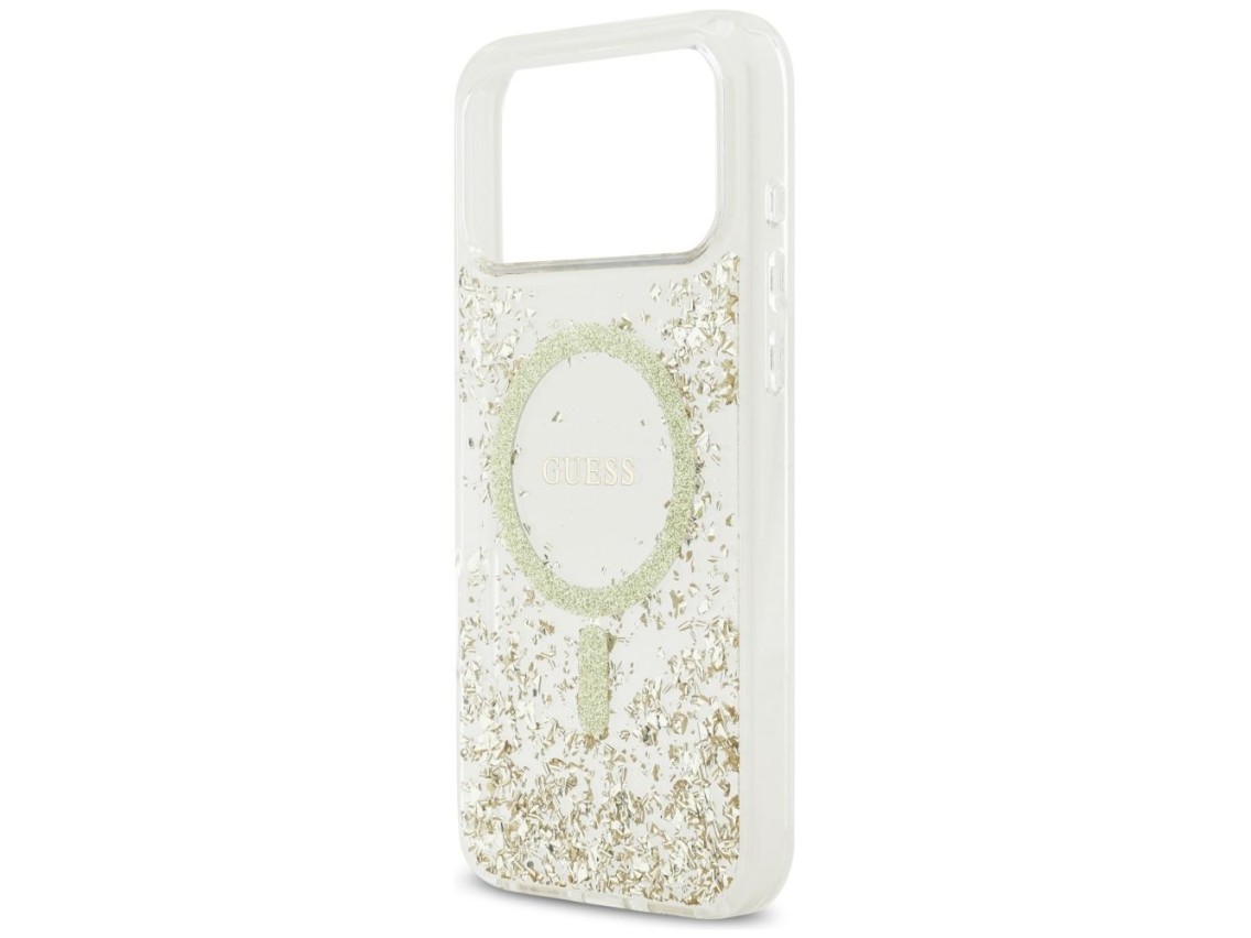 Capa MagSafe com Glitter e Base em Resina da Guess para iPhone 17 Pro Max - Dourada