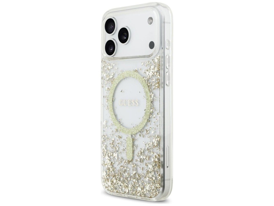 Capa MagSafe com Glitter e Base em Resina da Guess para iPhone 17 Pro Max - Dourada