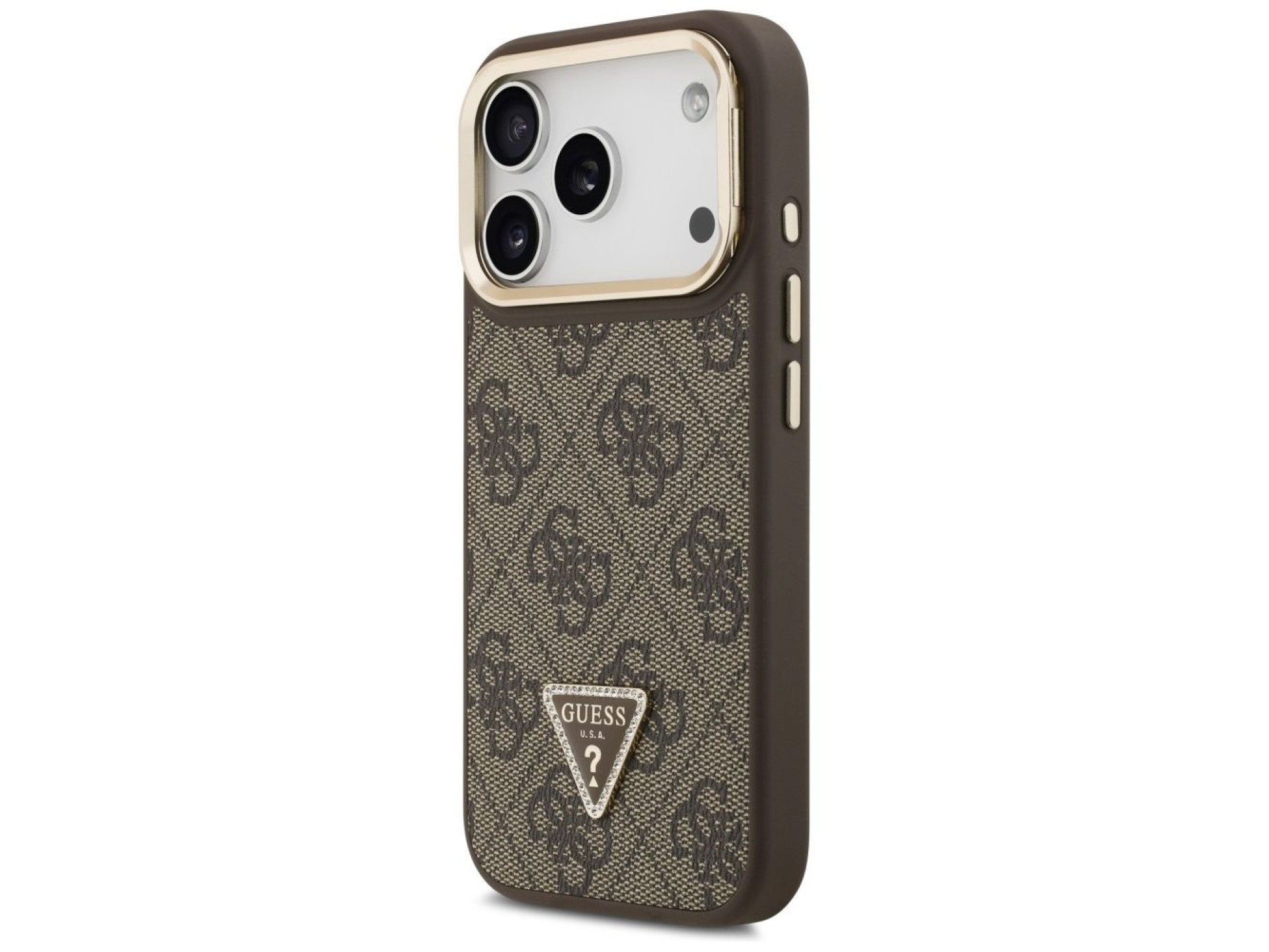 Funda Guess 4G PU con logo triangular y soporte para cámara MagSafe para iPhone 17 Pro - Marrón