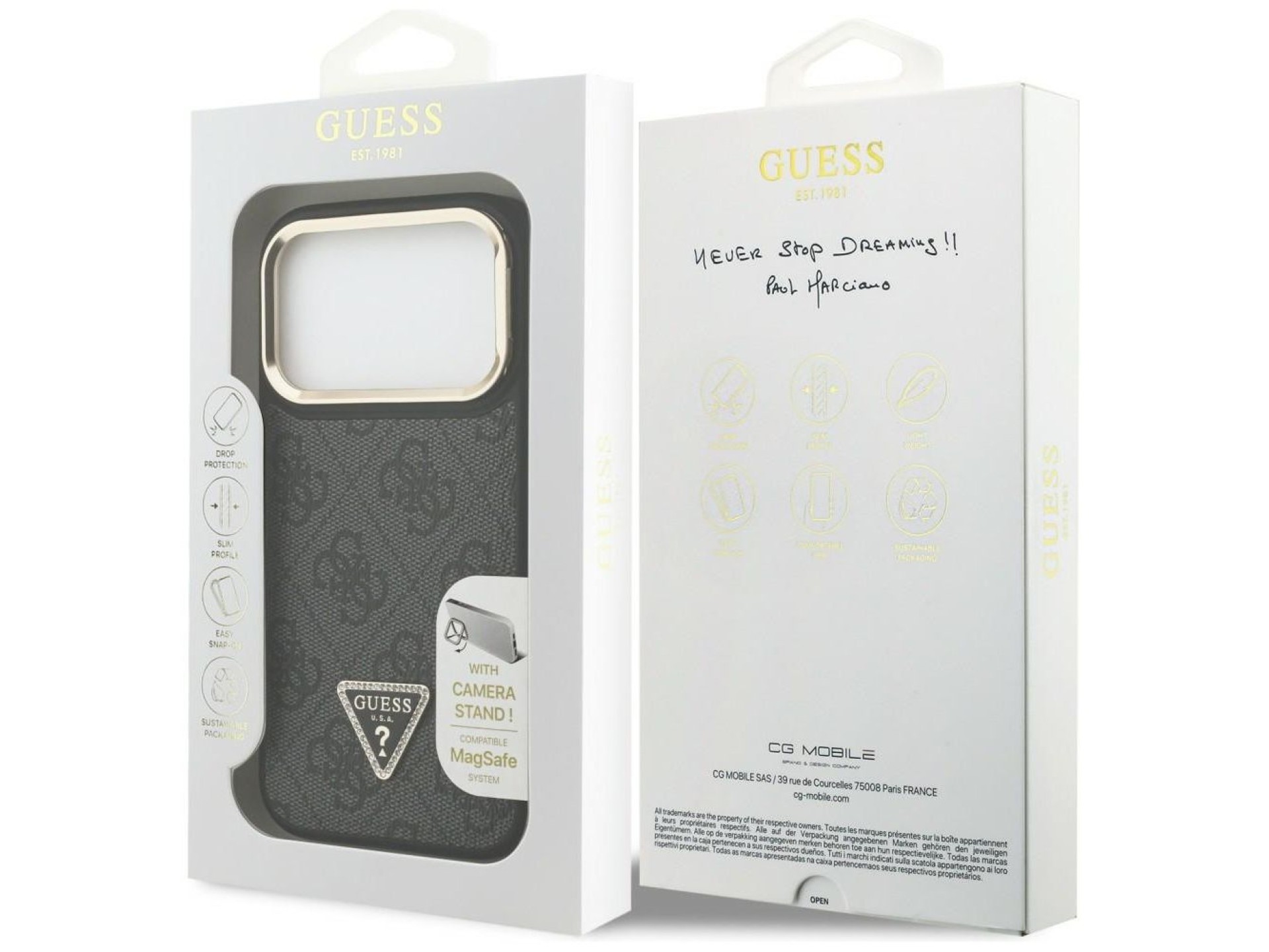 Guess 4G PU Triangle Logo & Stand Camera Magsafe Case for iPhone 17 Pro - Black