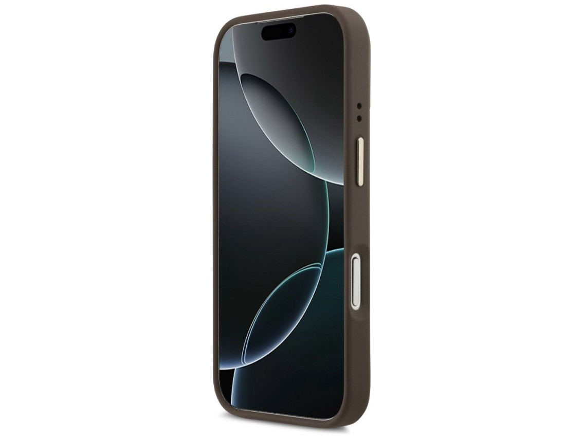 Funda Guess 4G PU con logo triangular y soporte para cámara MagSafe para iPhone 17 Pro - Marrón