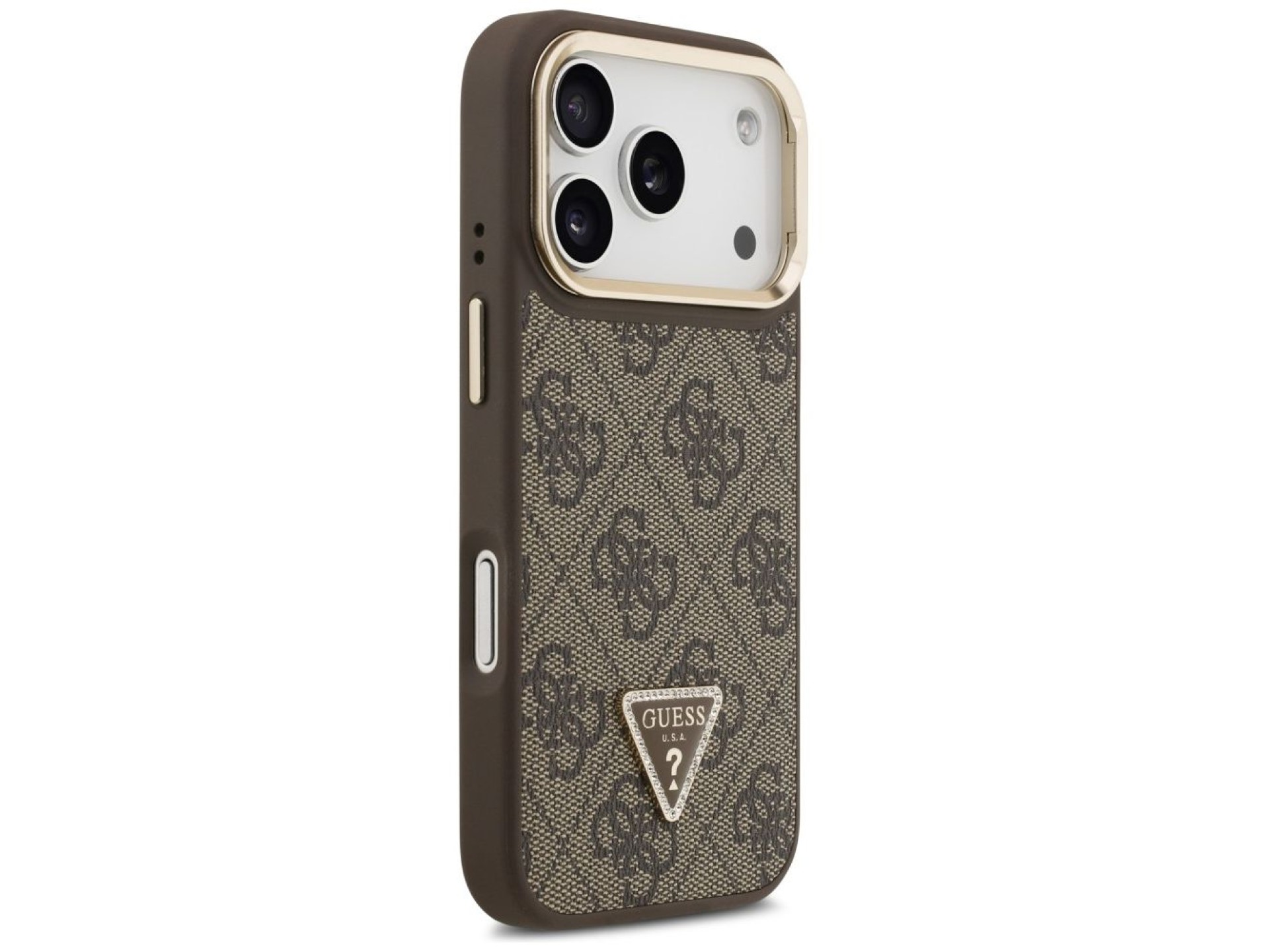 Funda Guess 4G PU con logo triangular y soporte para cámara MagSafe para iPhone 17 Pro - Marrón