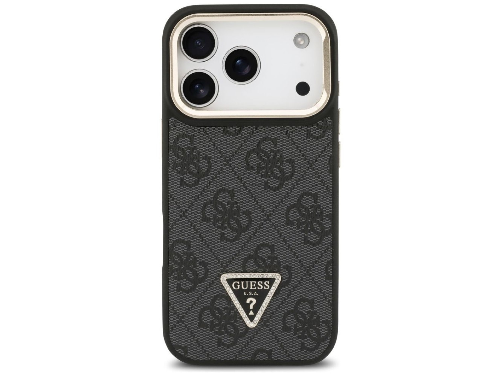 Capa Guess 4G PU com Logo Triangular, Suporte e Câmera MagSafe para iPhone 17 Pro - Preta