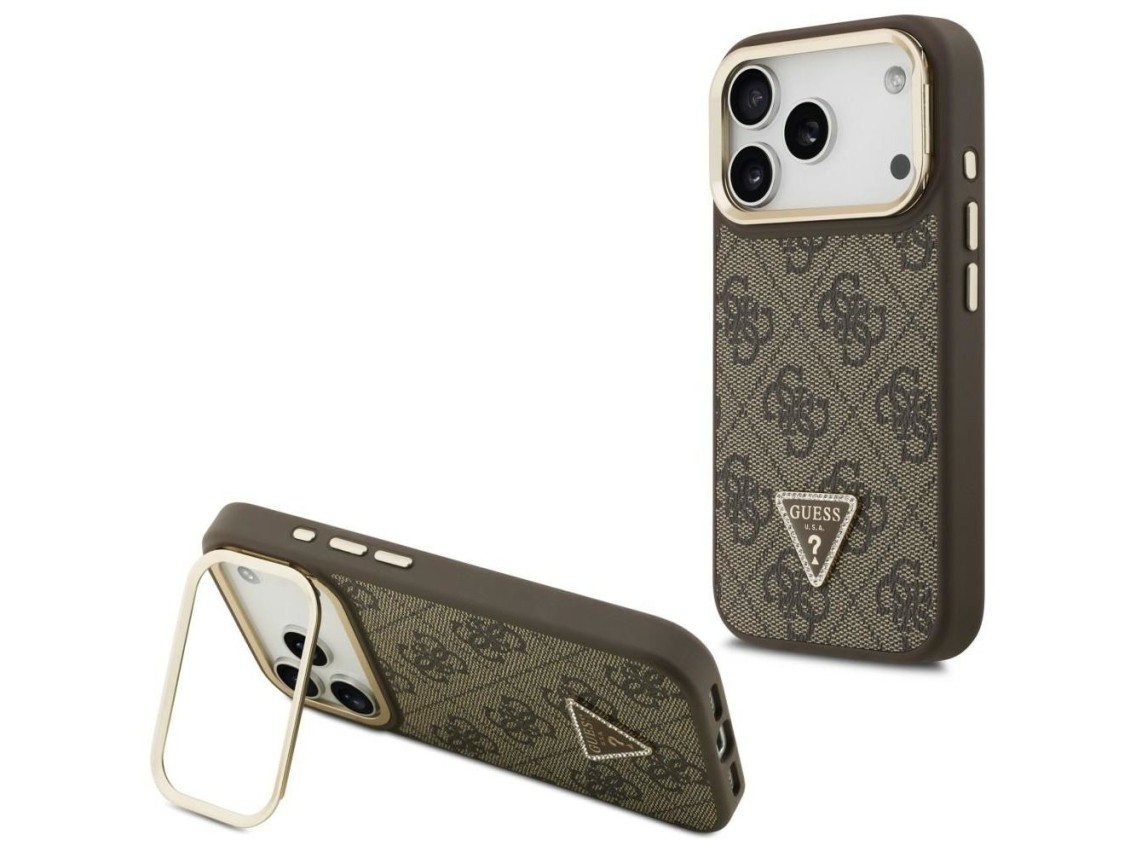 Funda Guess 4G PU con logo triangular y soporte para cámara MagSafe para iPhone 17 Pro - Marrón