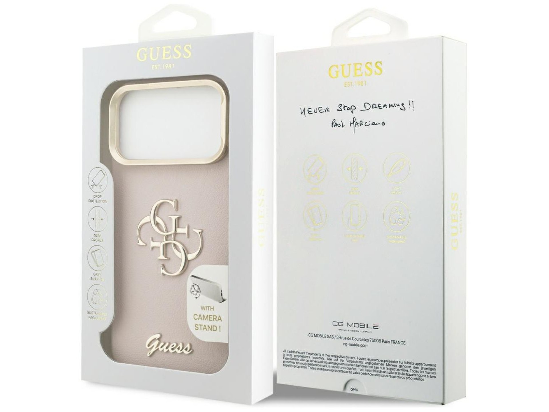Funda Guess Grained Big 4G con soporte para cámara para iPhone 17 Pro Max - Rosa