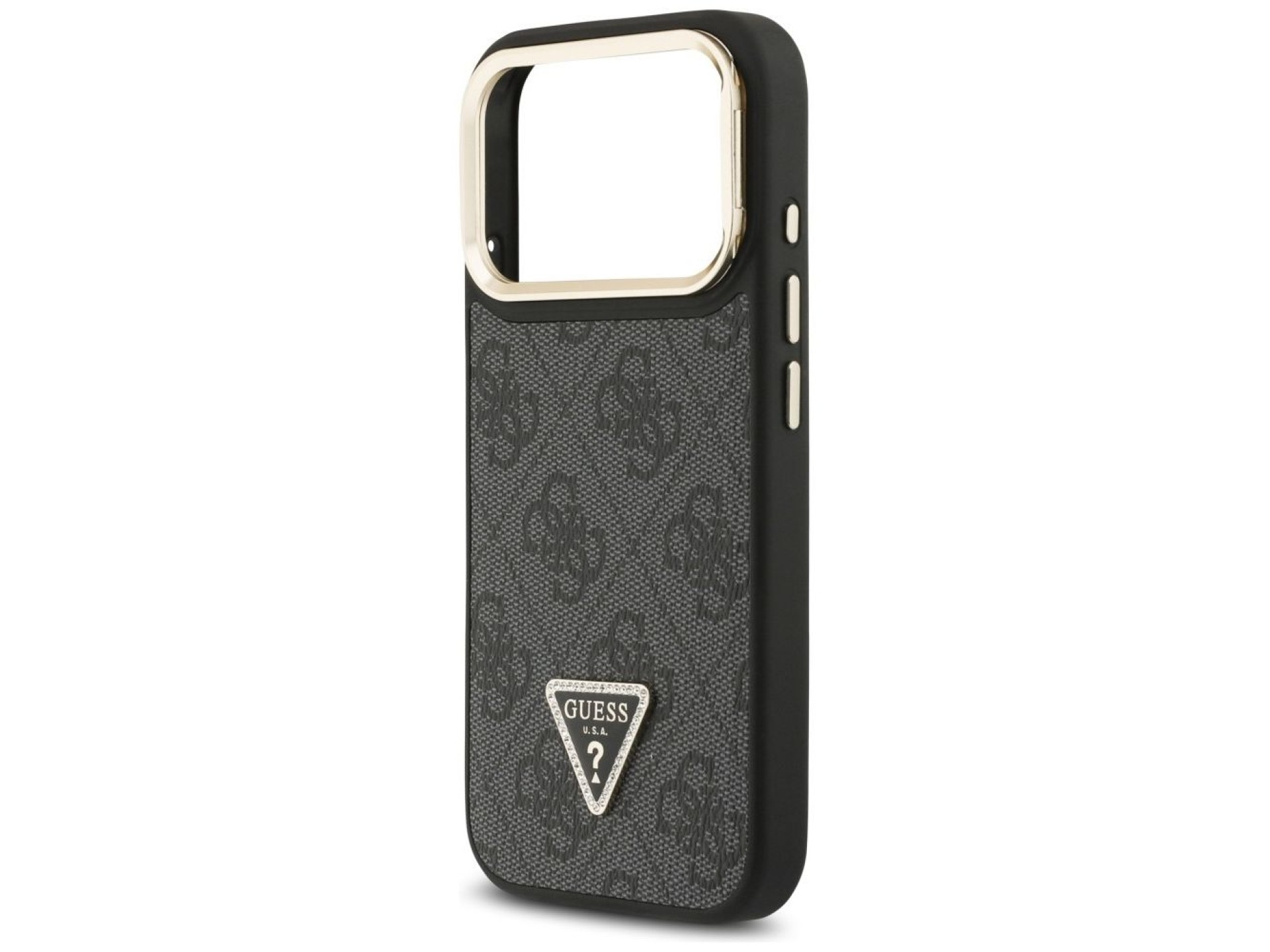 Capa Guess 4G PU com Logo Triangular, Suporte e Câmera MagSafe para iPhone 17 Pro - Preta