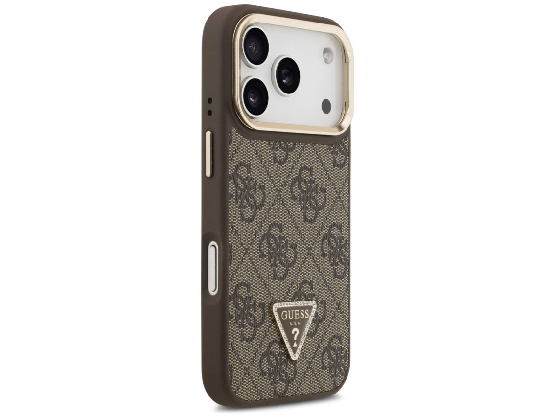 Funda Guess 4G PU con logo triangular y soporte para cámara MagSafe para iPhone 17 Pro - Marrón