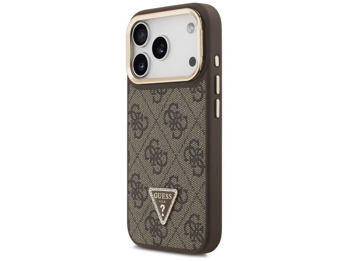 Funda Guess 4G PU con logo triangular y soporte para cámara MagSafe para iPhone 17 Pro - Marrón