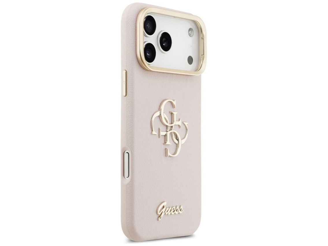 Funda Guess Grained Big 4G con soporte para cámara para iPhone 17 Pro Max - Rosa