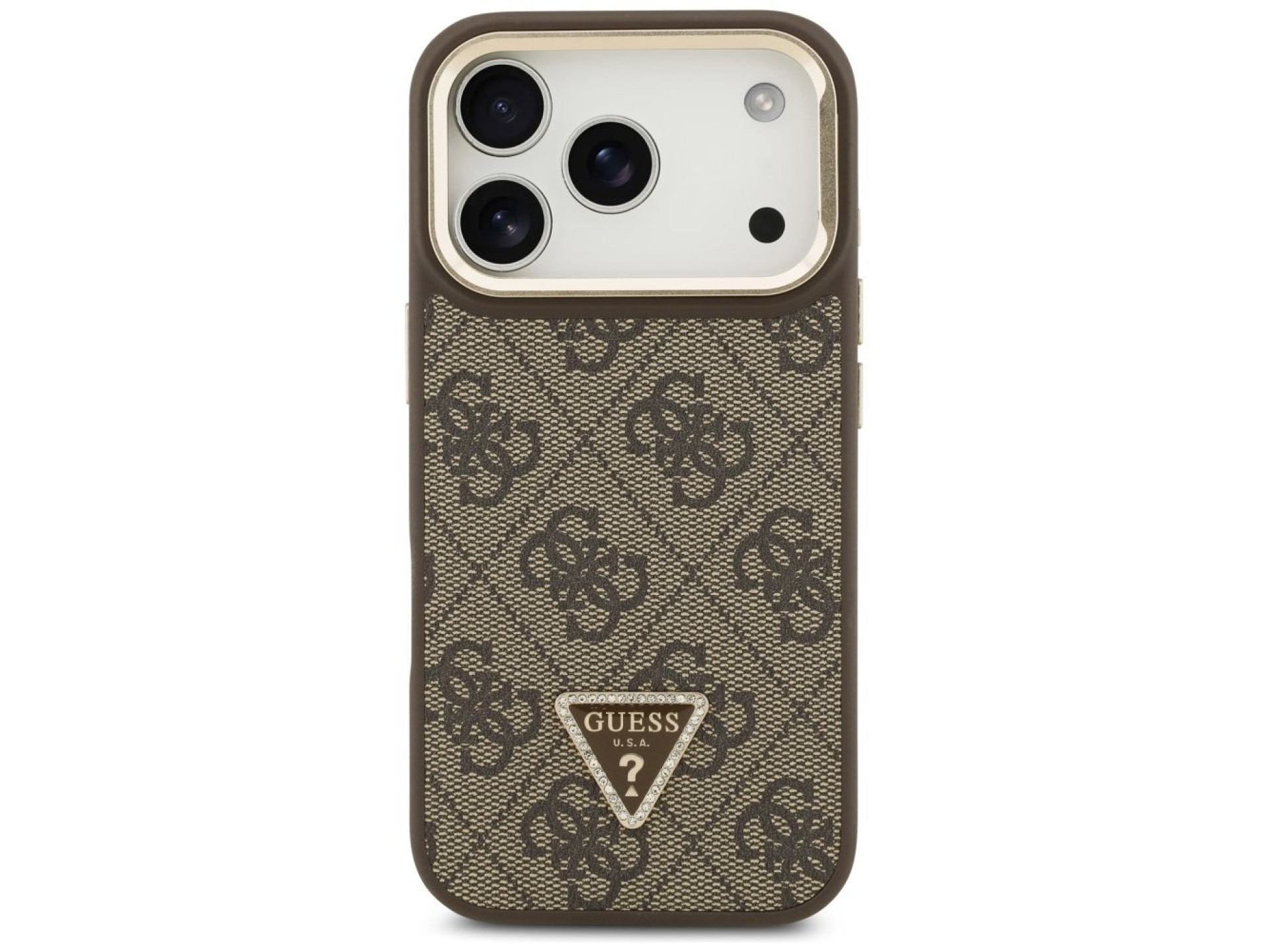 Funda Guess 4G PU con logo triangular y soporte para cámara MagSafe para iPhone 17 Pro - Marrón