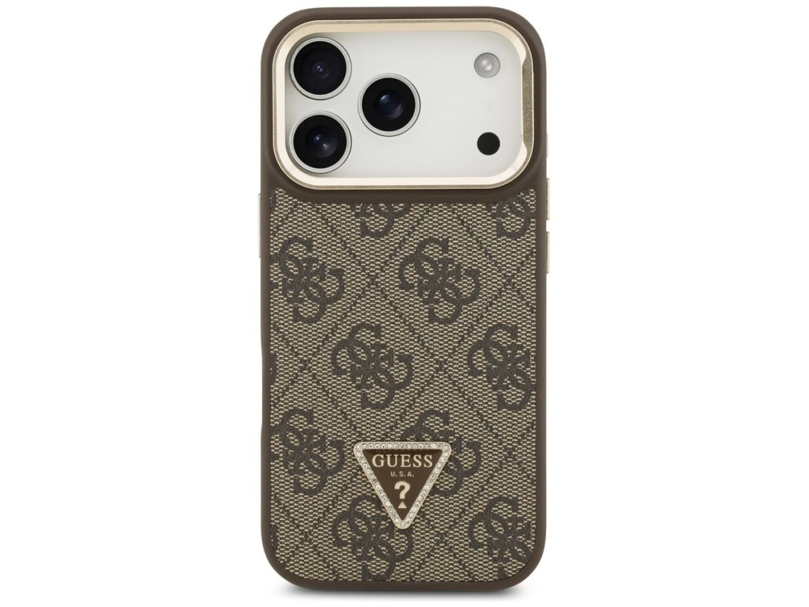 Funda Guess 4G PU con logo triangular y soporte para cámara MagSafe para iPhone 17 Pro - Marrón