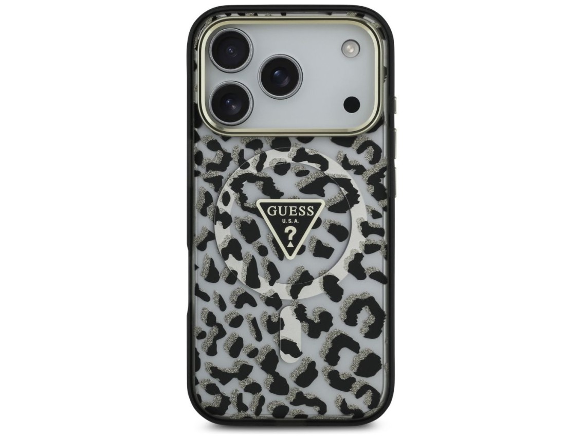 Guess Leopard Glitter MagSafe Case for iPhone 17 Pro Max - Black
