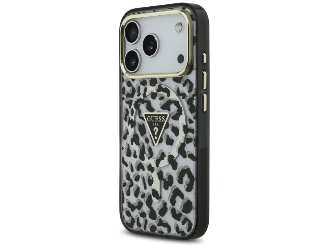 Guess Leopard Glitter MagSafe Case for iPhone 17 Pro Max - Black