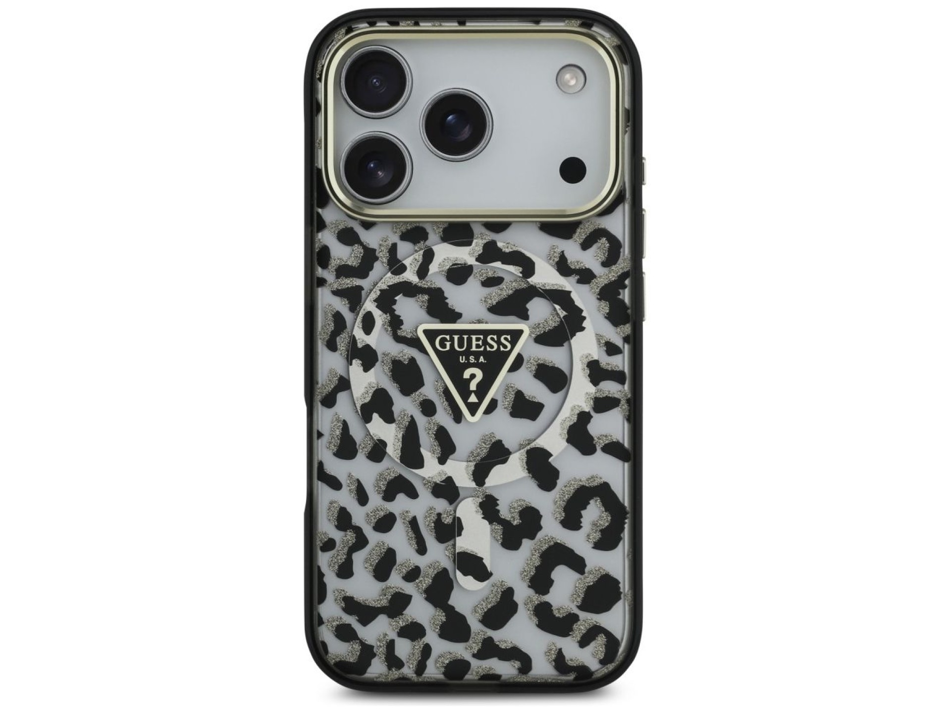 Guess Leopard Glitter MagSafe Case for iPhone 17 Pro Max - Black