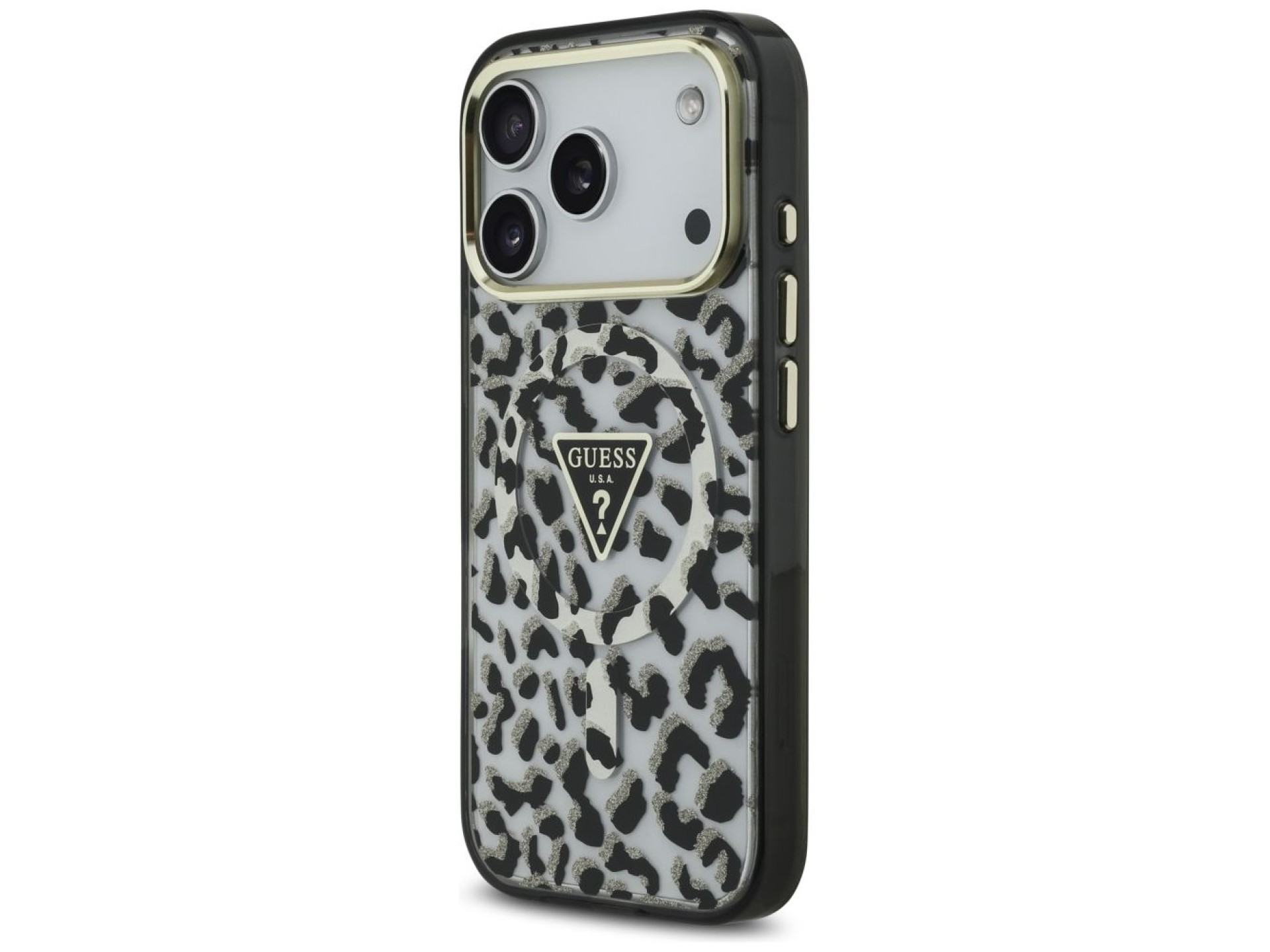 Guess Leopard Glitter MagSafe Case for iPhone 17 Pro Max - Black