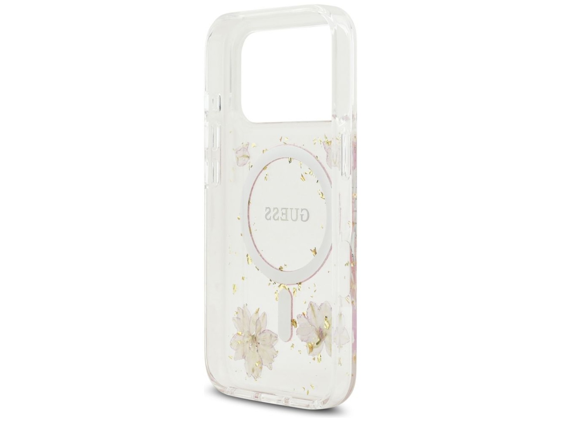 Guess Resin Flowers Glitter MagSafe Case for iPhone 17 Pro - Pink