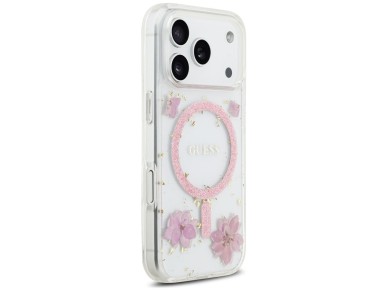 Guess Resin Flowers Glitter MagSafe Case for iPhone 17 Pro - Pink Guess Resin Flowers Glitter MagSafe Case for iPhone 17 Pro - Pink