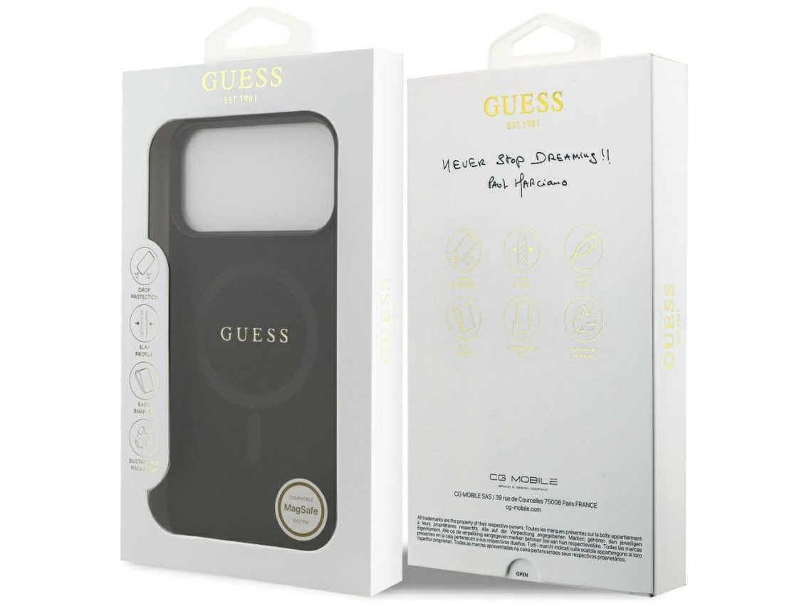 Capa Guess Saffiano Classic Logo MagSafe para iPhone 17 Pro Max - Preta