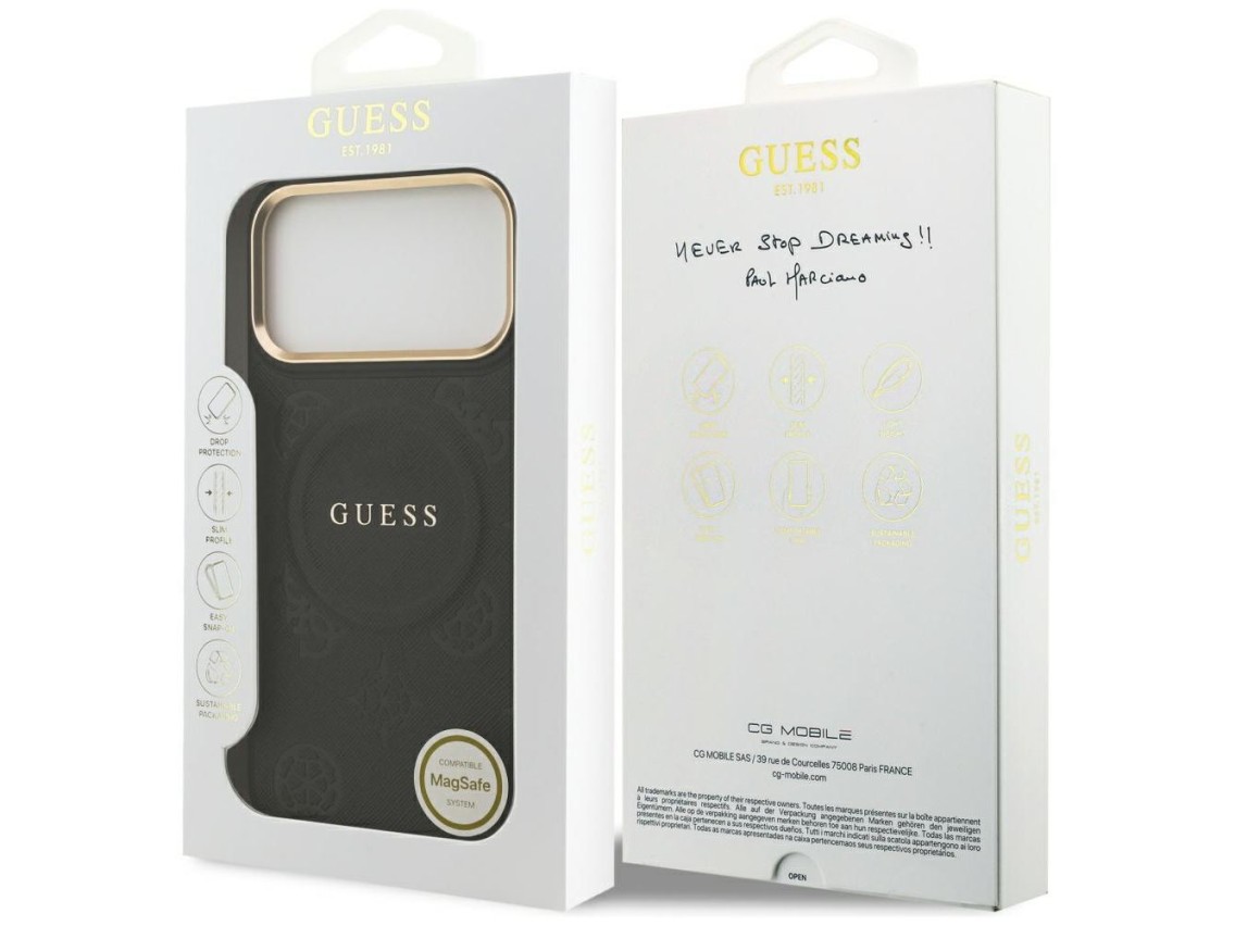 Funda Guess Peony Hot Stamp MagSafe para iPhone 17 Pro Max - Negra