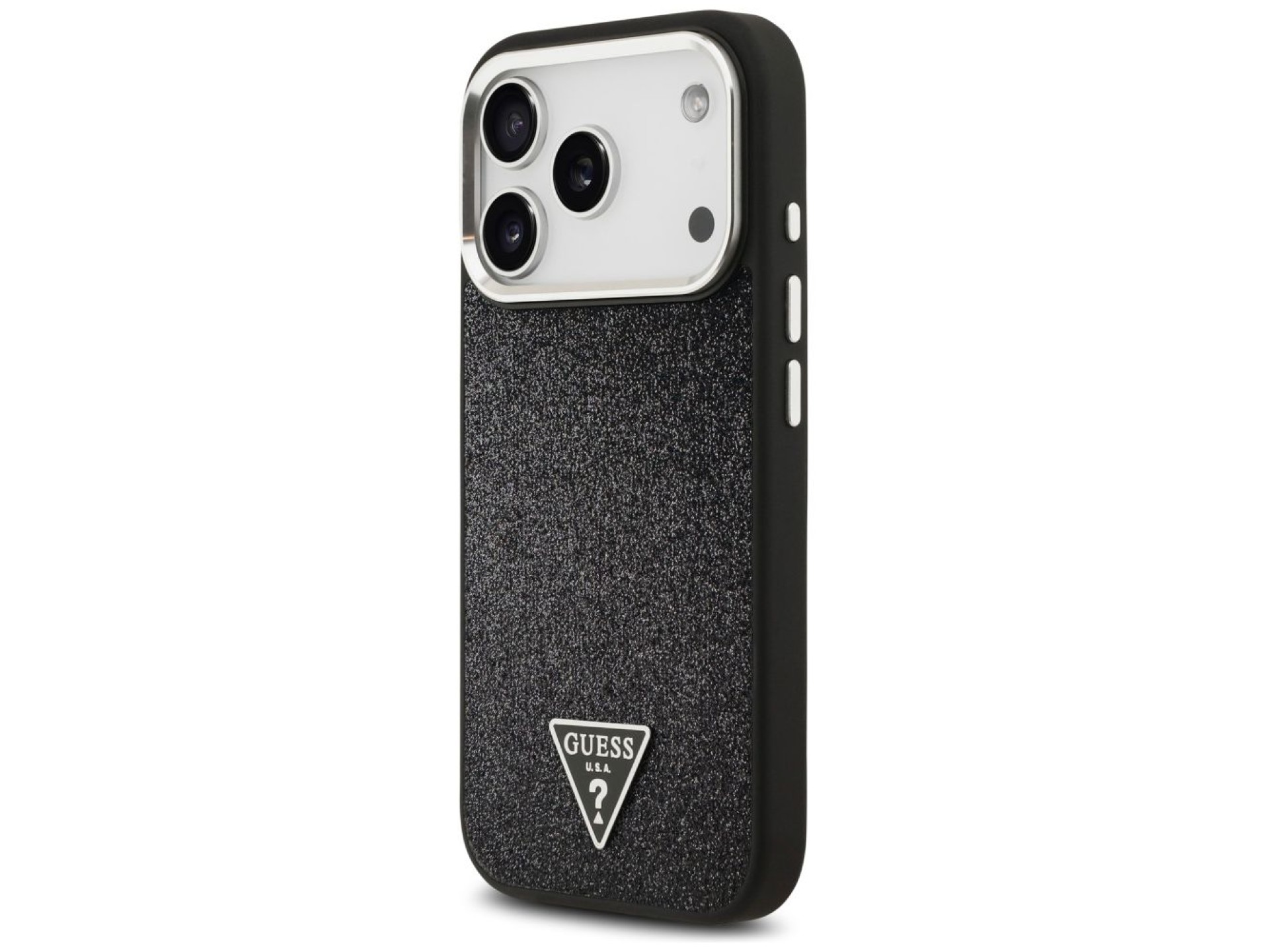 Guess Glitter Triangle Logo MagSafe Case for iPhone 17 Pro - Black