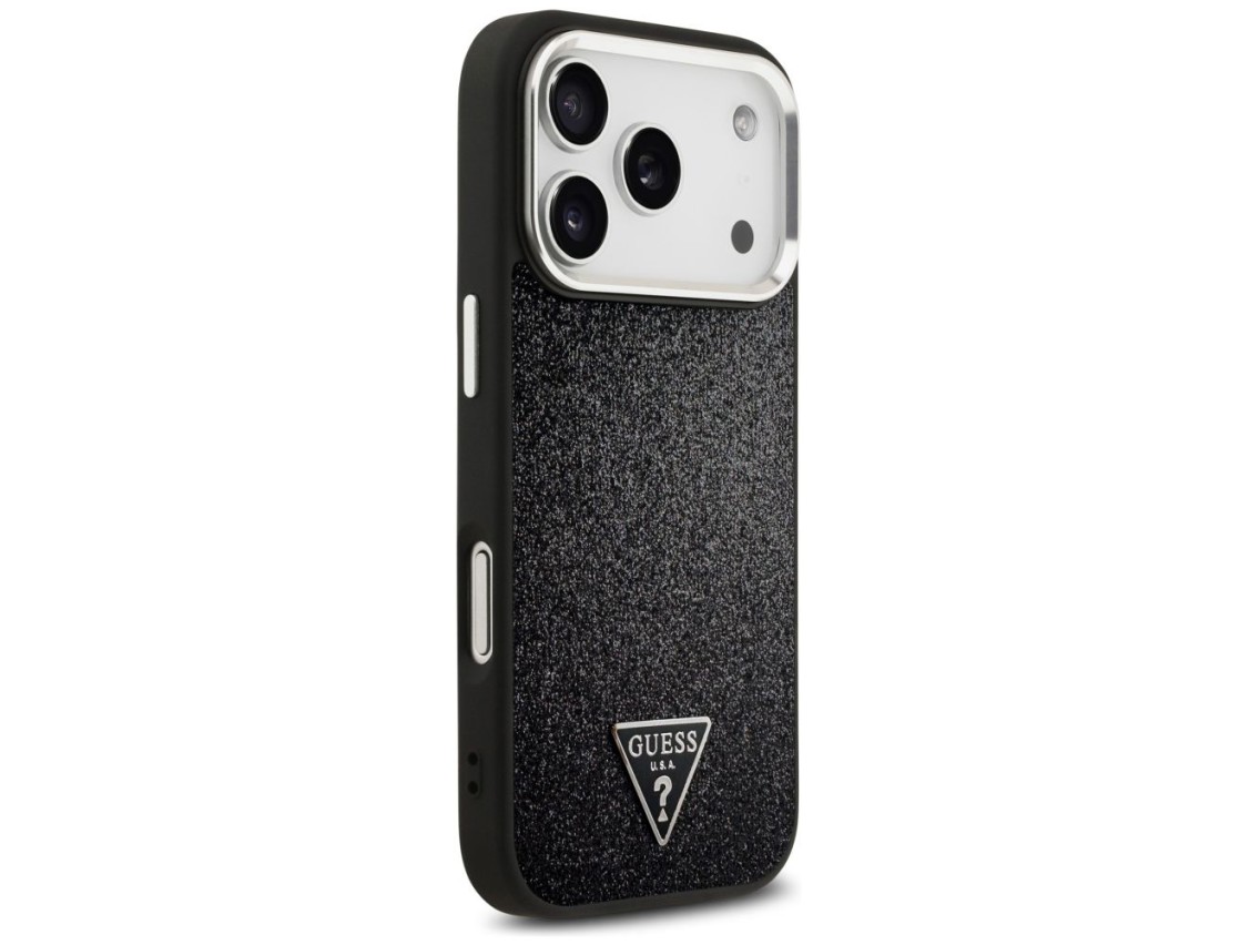 Guess Glitter Triangle Logo MagSafe Case for iPhone 17 Pro - Black