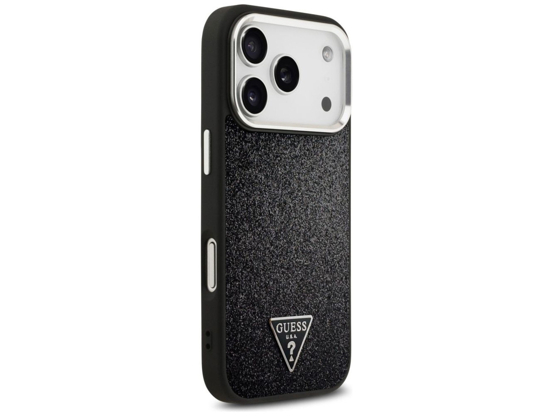 Guess Glitter Triangle Logo MagSafe Case for iPhone 17 Pro - Black