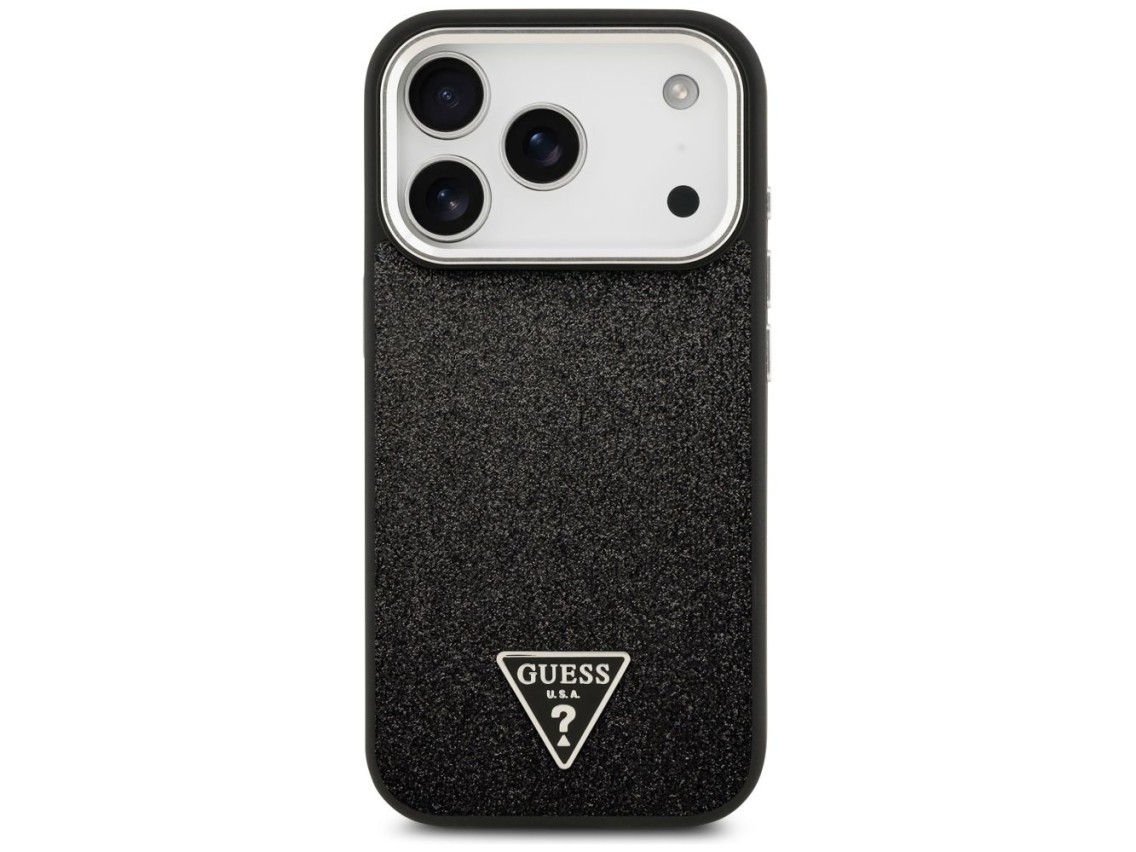 Guess Glitter Triangle Logo MagSafe Case for iPhone 17 Pro - Black