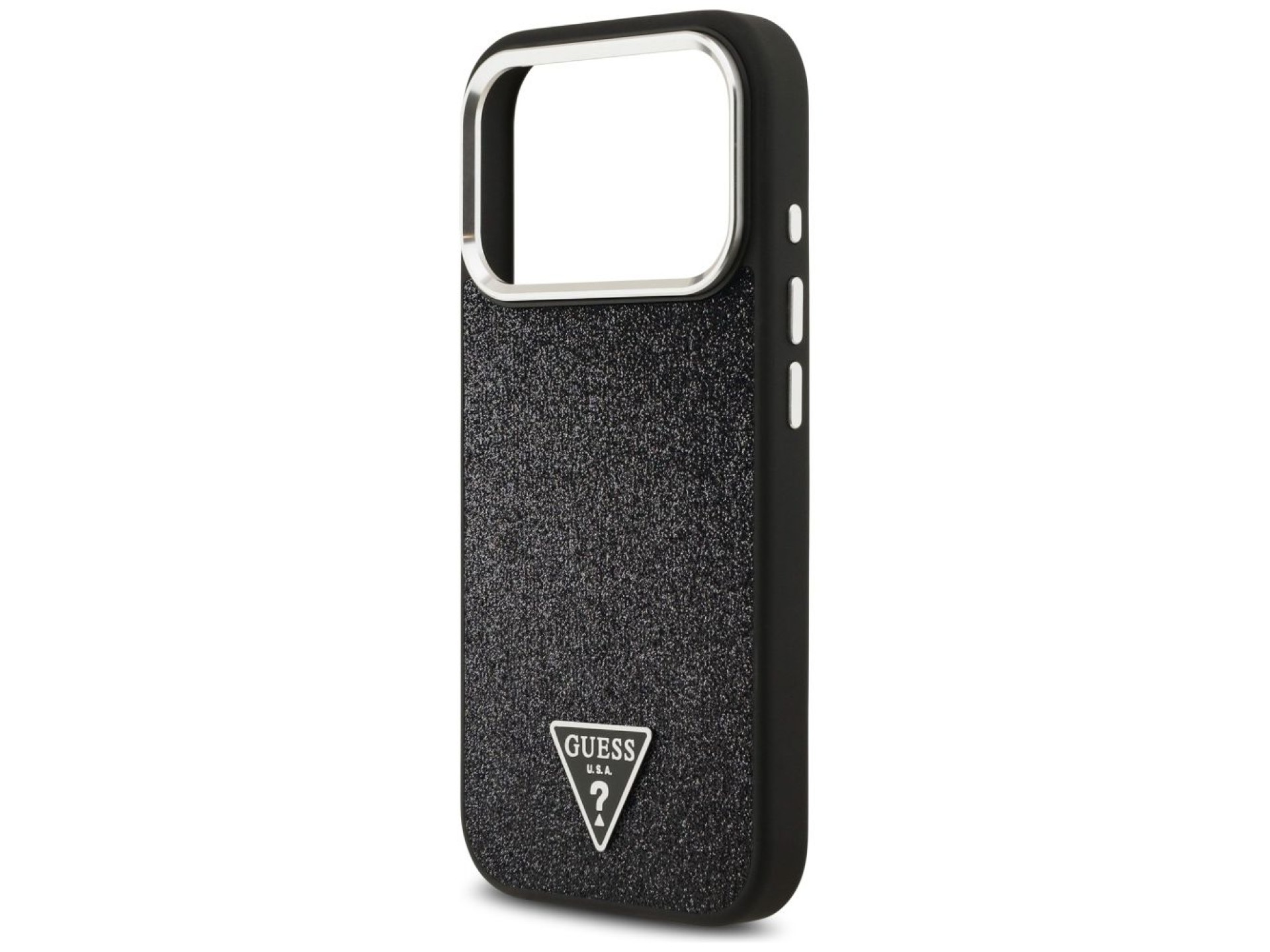 Guess Glitter Triangle Logo MagSafe Case for iPhone 17 Pro - Black