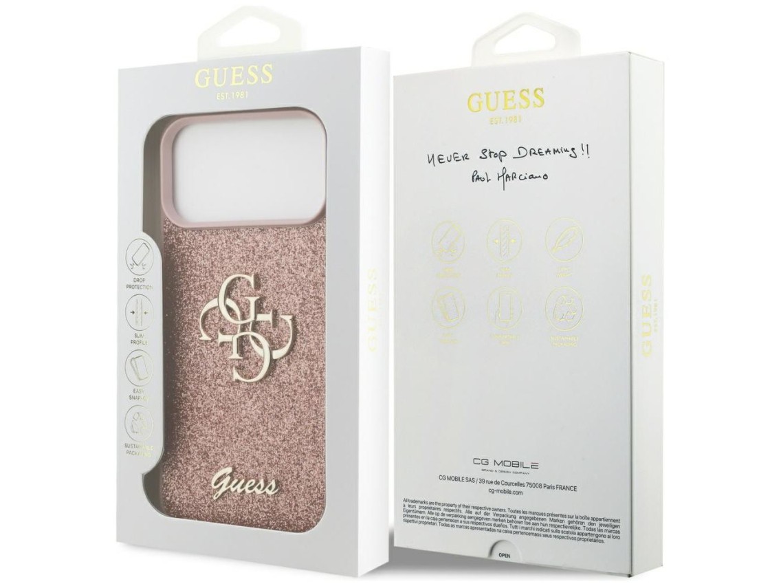 Guess Fixed Glitter Big 4G Case for iPhone 17 Pro Max - Pink