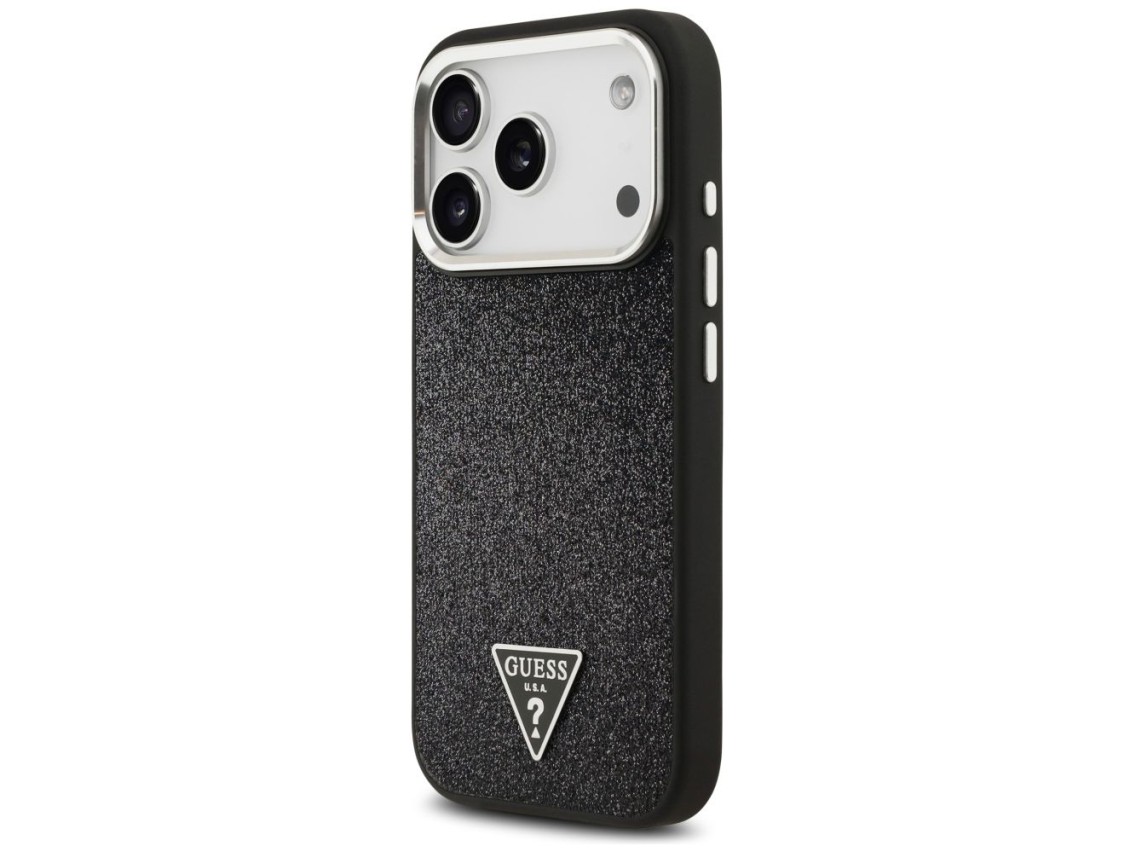 Guess Glitter Triangle Logo MagSafe Case for iPhone 17 Pro - Black