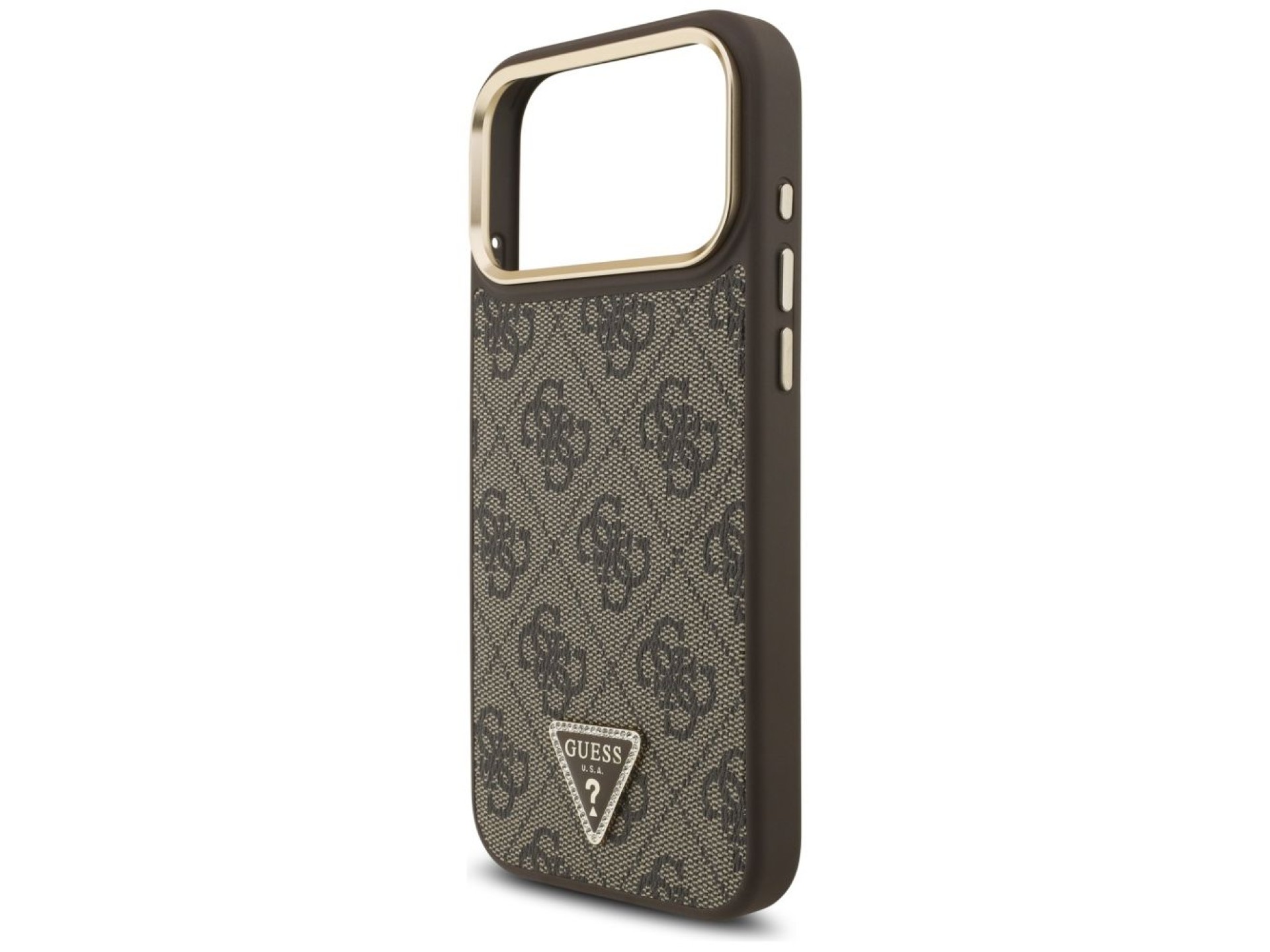 Capa Guess 4G com logotipo triangular e MagSafe para iPhone 17 Pro Max - Marrom e Dourada