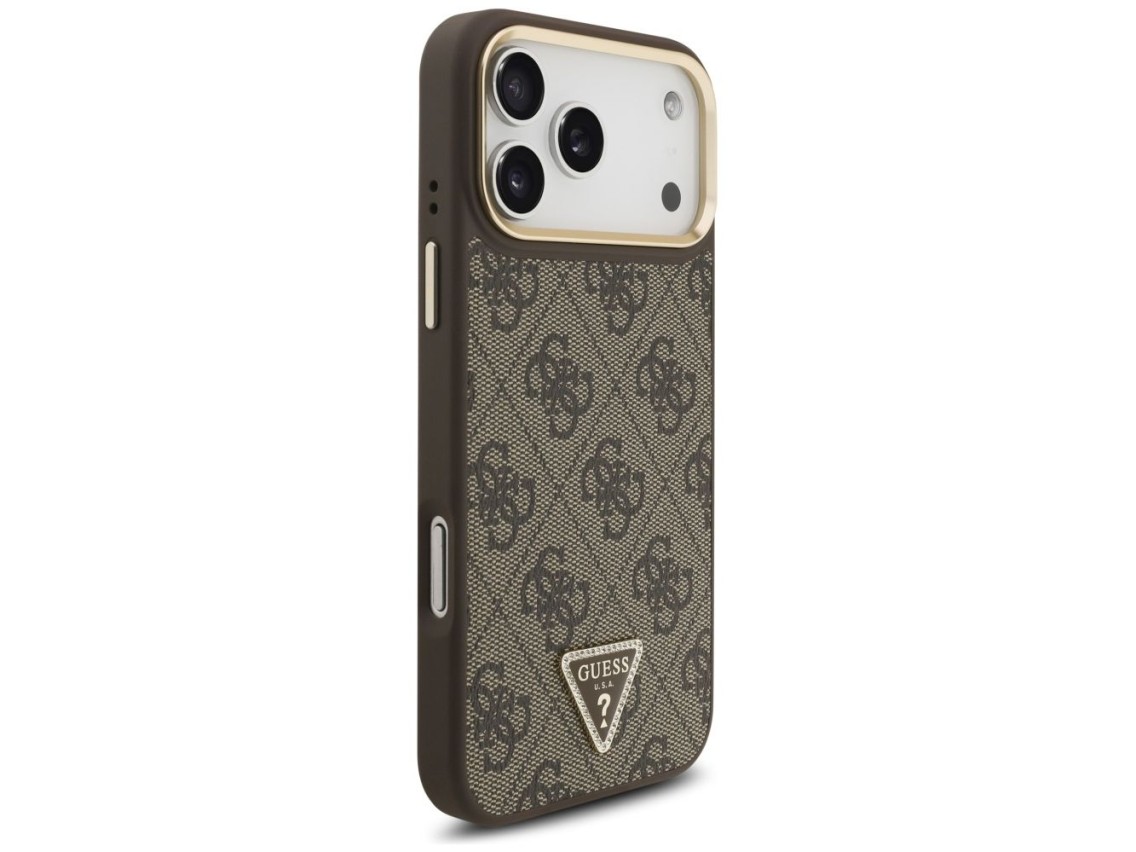 Capa Guess 4G com logotipo triangular e MagSafe para iPhone 17 Pro Max - Marrom e Dourada
