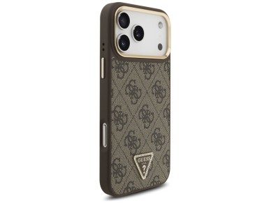 Capa Guess 4G com logotipo triangular e MagSafe para iPhone 17 Pro Max - Marrom e Dourada Capa Guess 4G com logotipo triangular e MagSafe para iPhone 17 Pro Max - Marrom e Dourada