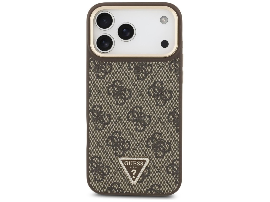 Capa Guess 4G com logotipo triangular e MagSafe para iPhone 17 Pro Max - Marrom e Dourada