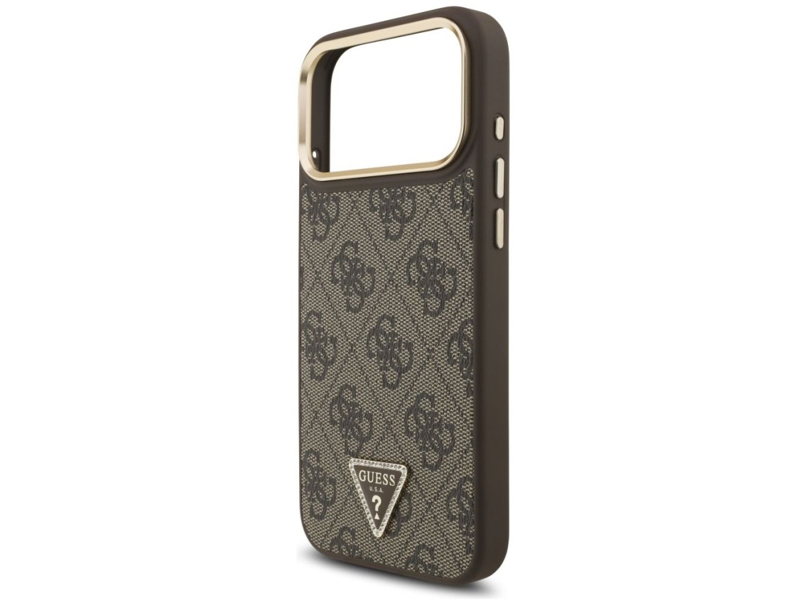 Capa Guess 4G com logotipo triangular e MagSafe para iPhone 17 Pro Max - Marrom e Dourada