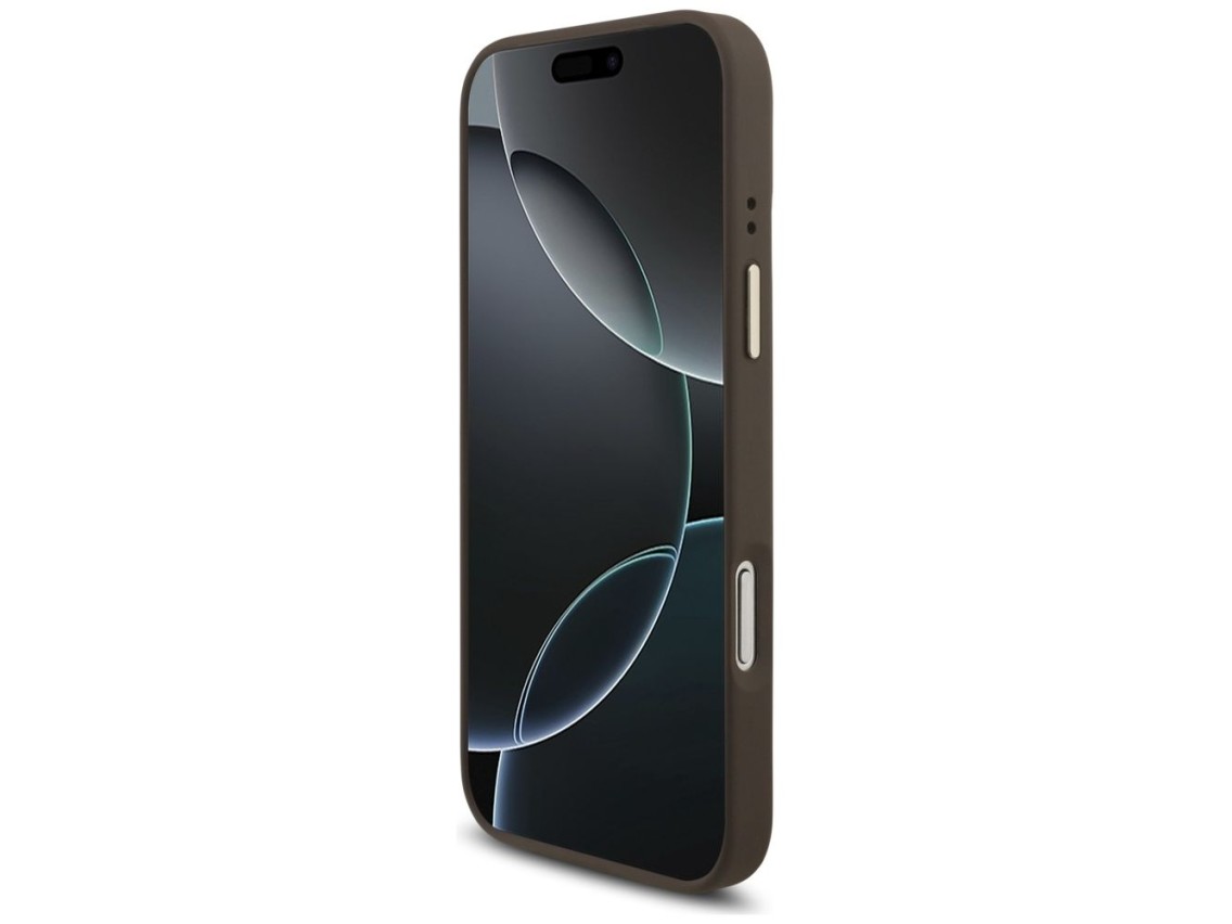 Capa Guess 4G com logotipo triangular e MagSafe para iPhone 17 Pro Max - Marrom e Dourada