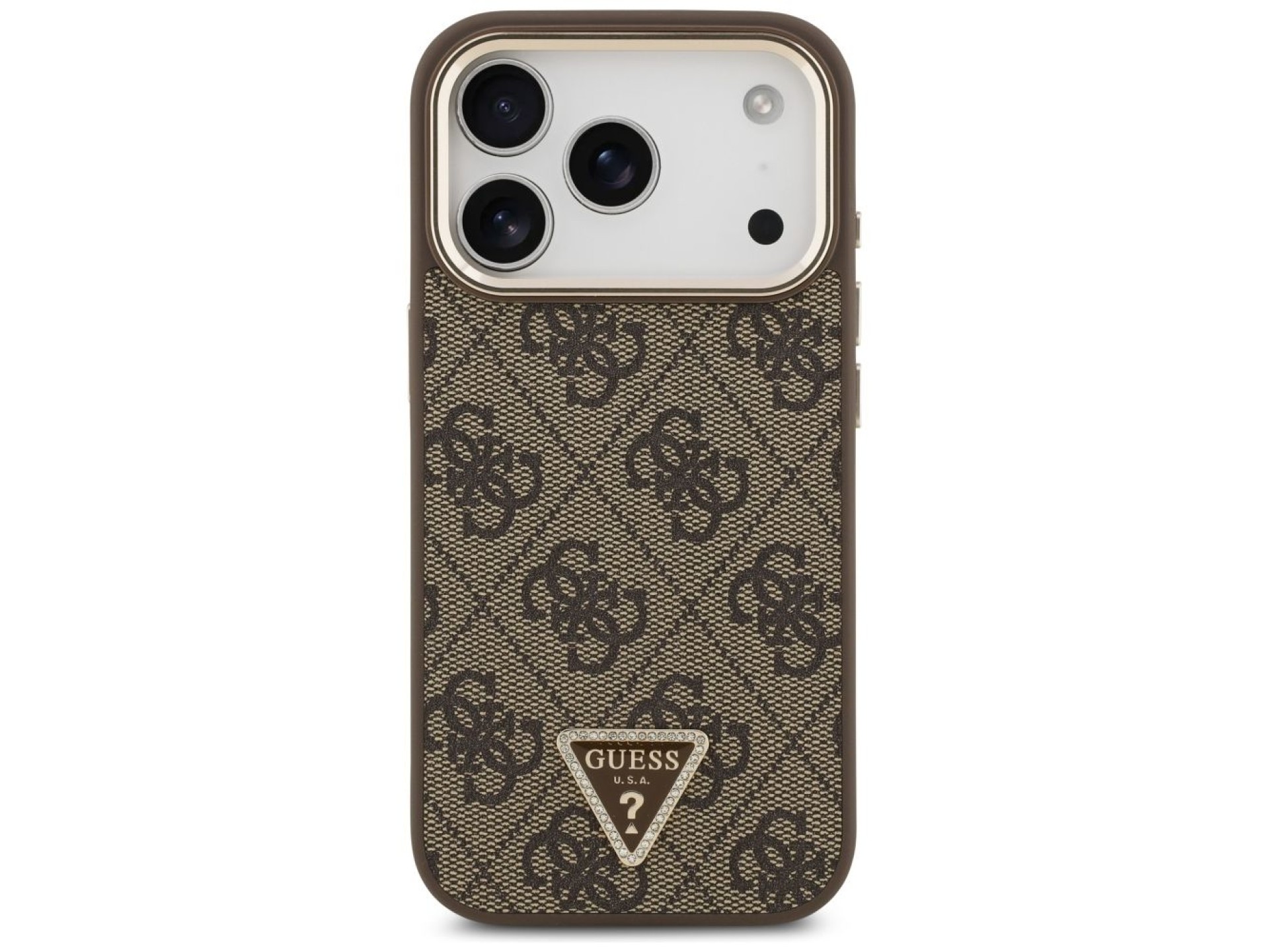 Guess 4G Triangle Logo MagSafe Case for iPhone 17 Pro - Brown and Gold