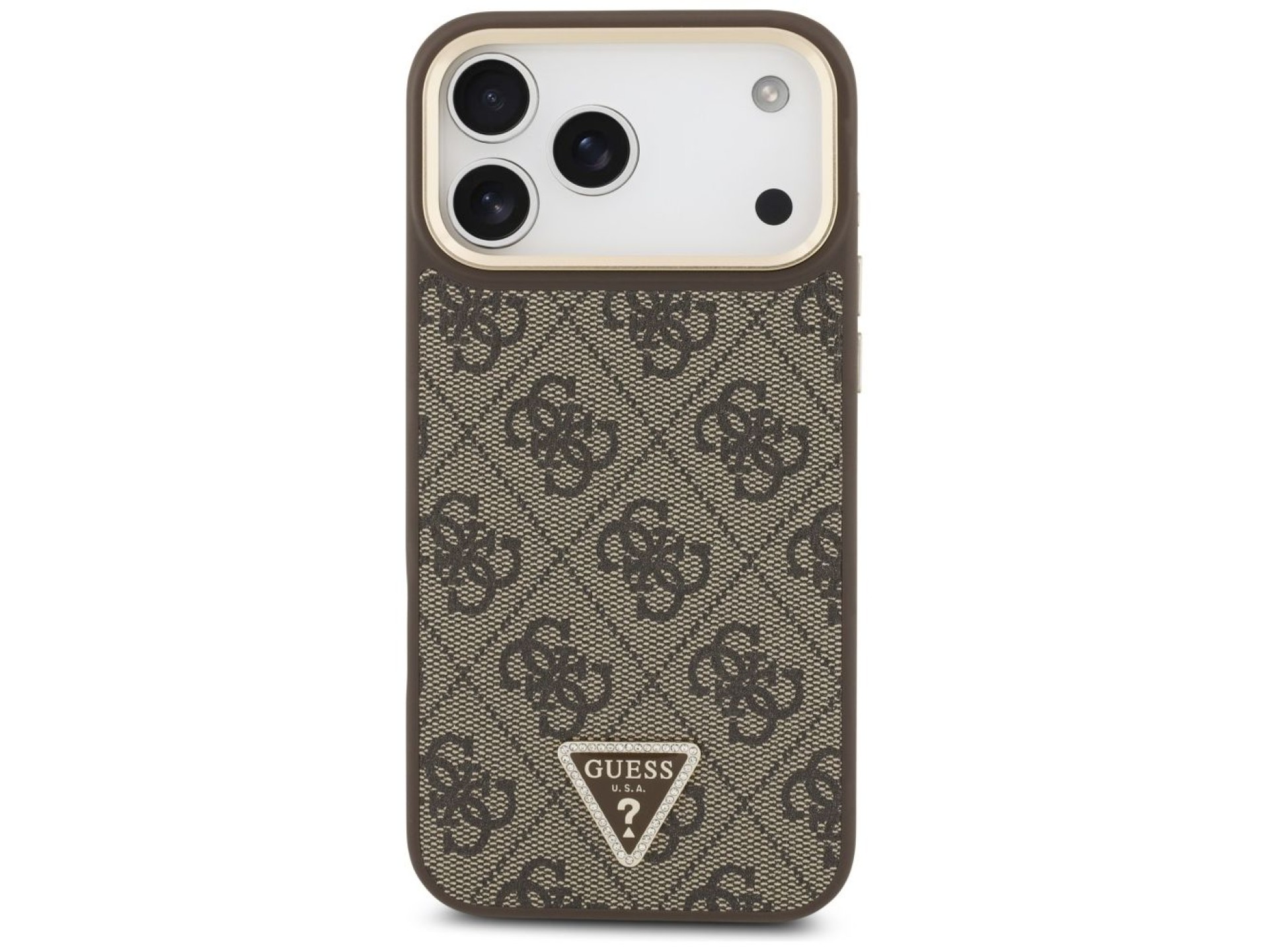 Capa Guess 4G com logotipo triangular e MagSafe para iPhone 17 Pro Max - Marrom e Dourada