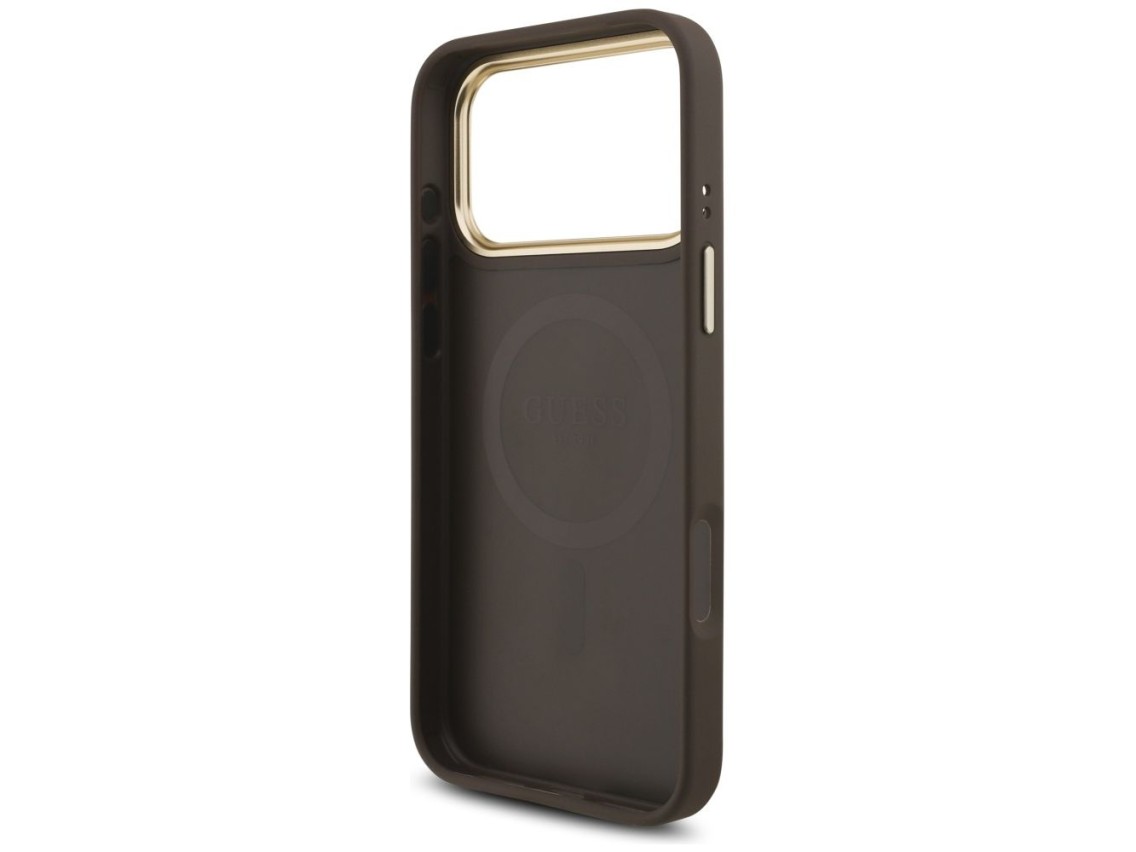 Capa Guess 4G com logotipo triangular e MagSafe para iPhone 17 Pro Max - Marrom e Dourada