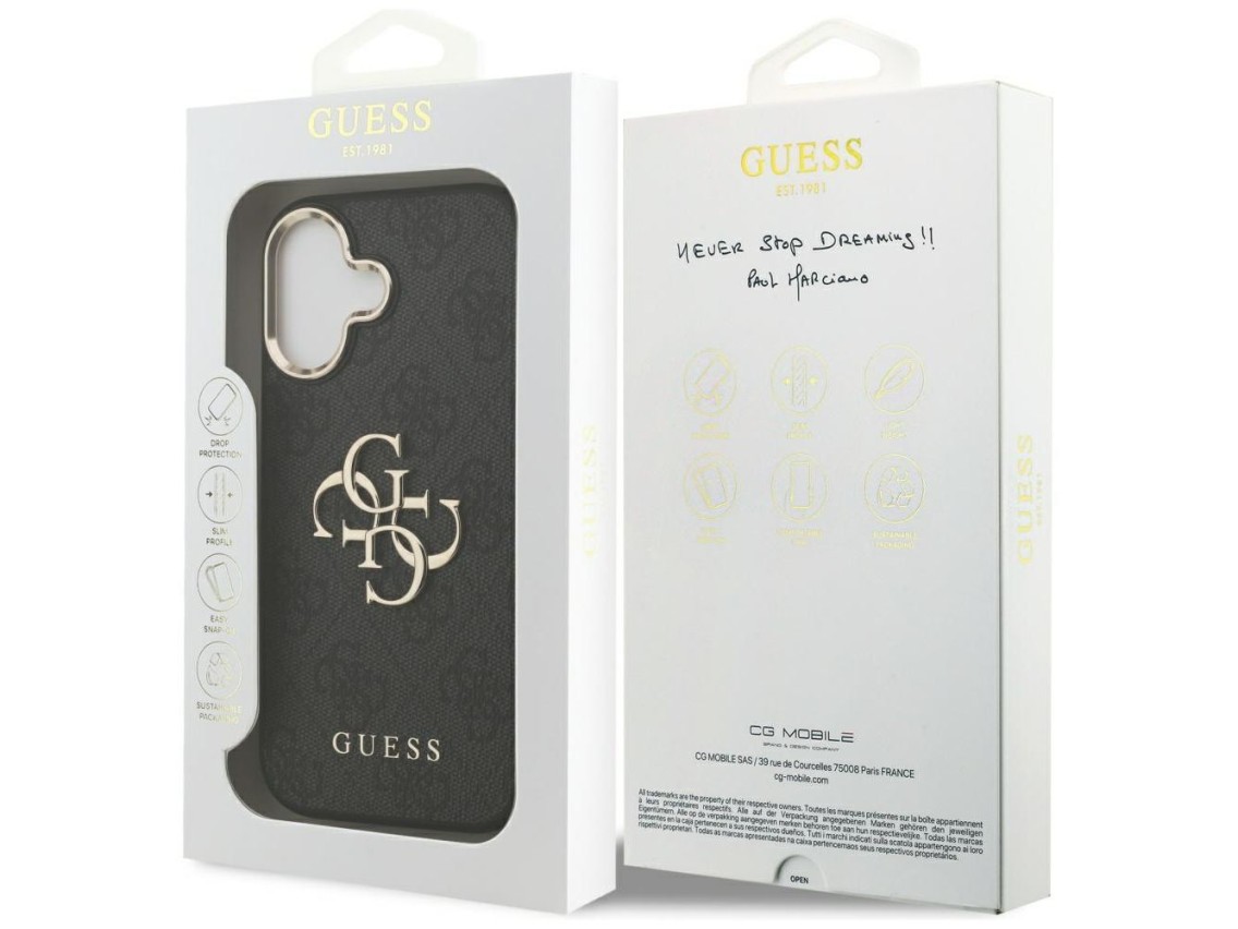 Capa Guess 4G Big 4G Classic Logo para iPhone 17 - Preta e Dourada