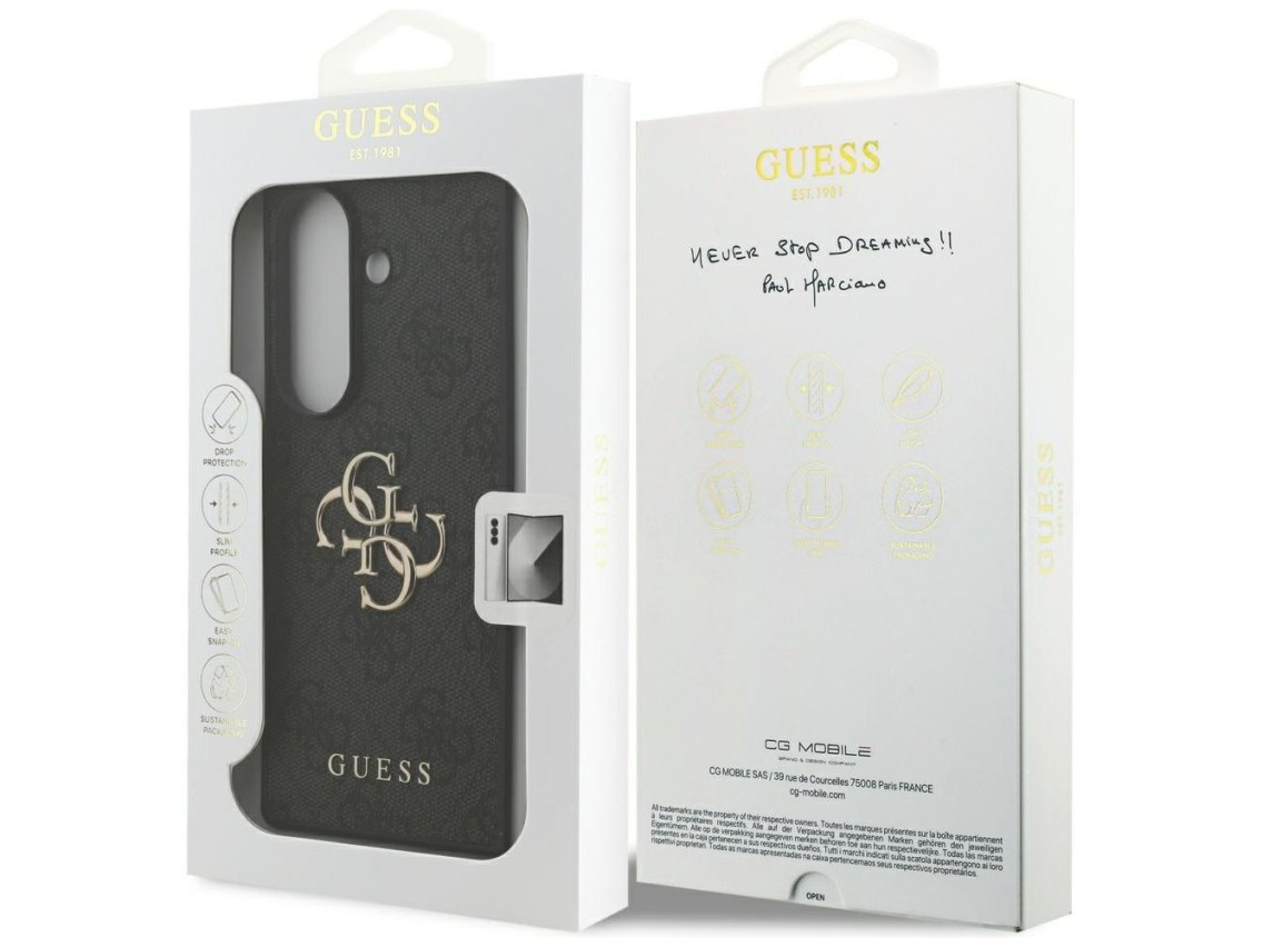 Capa Guess com logo 4G grande e logo clássico para Samsung Galaxy Z Fold7 - Preta