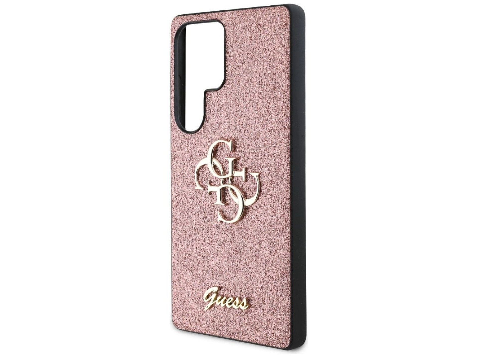 Capa Guess com Glitter Fixo e Logo Grande 4G em Metal para Samsung Galaxy S25 Ultra Rosa