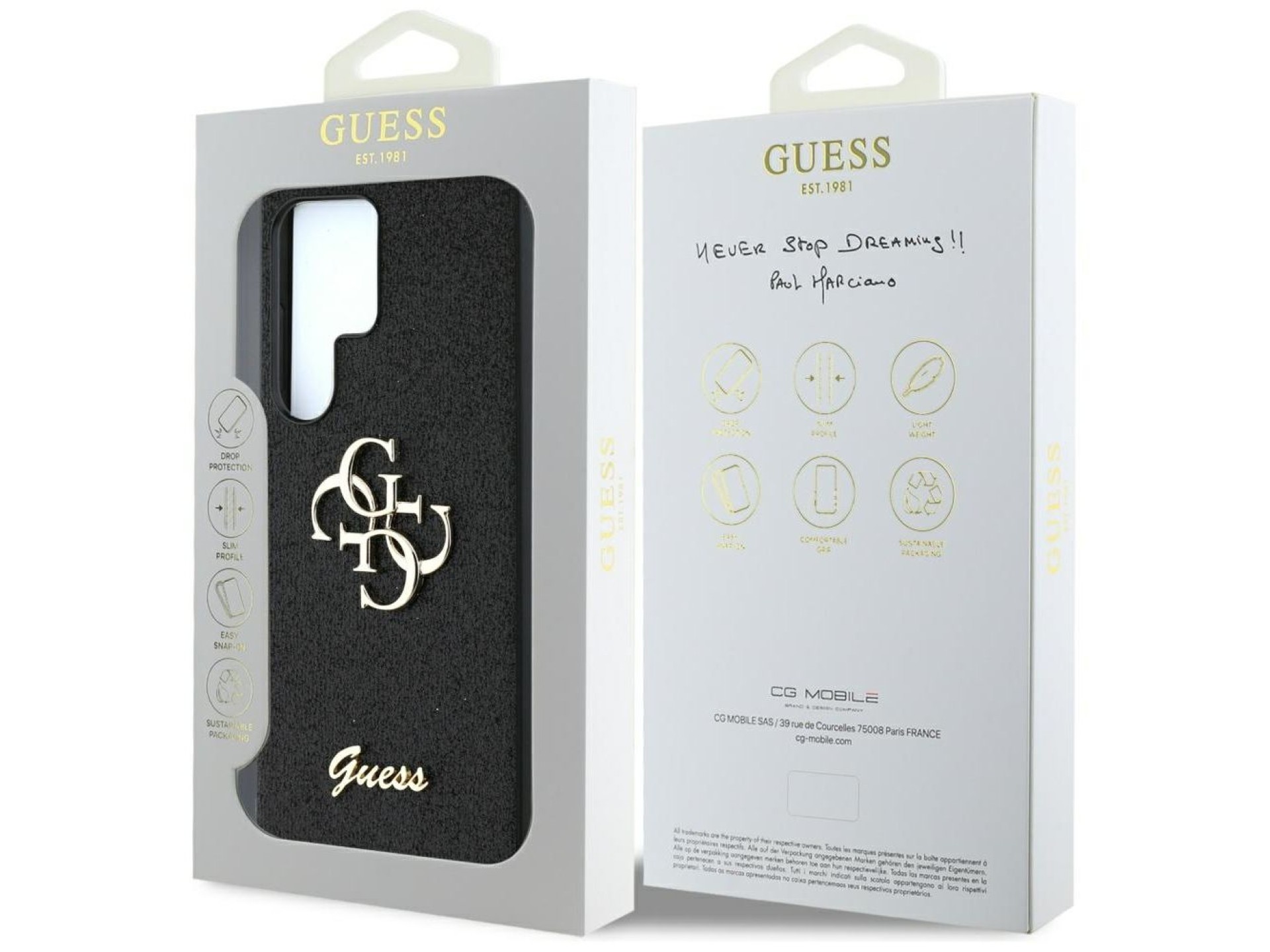 Capa Guess Fixed Glitter Big 4G Metal Logo para Samsung Galaxy S25 Ultra preta