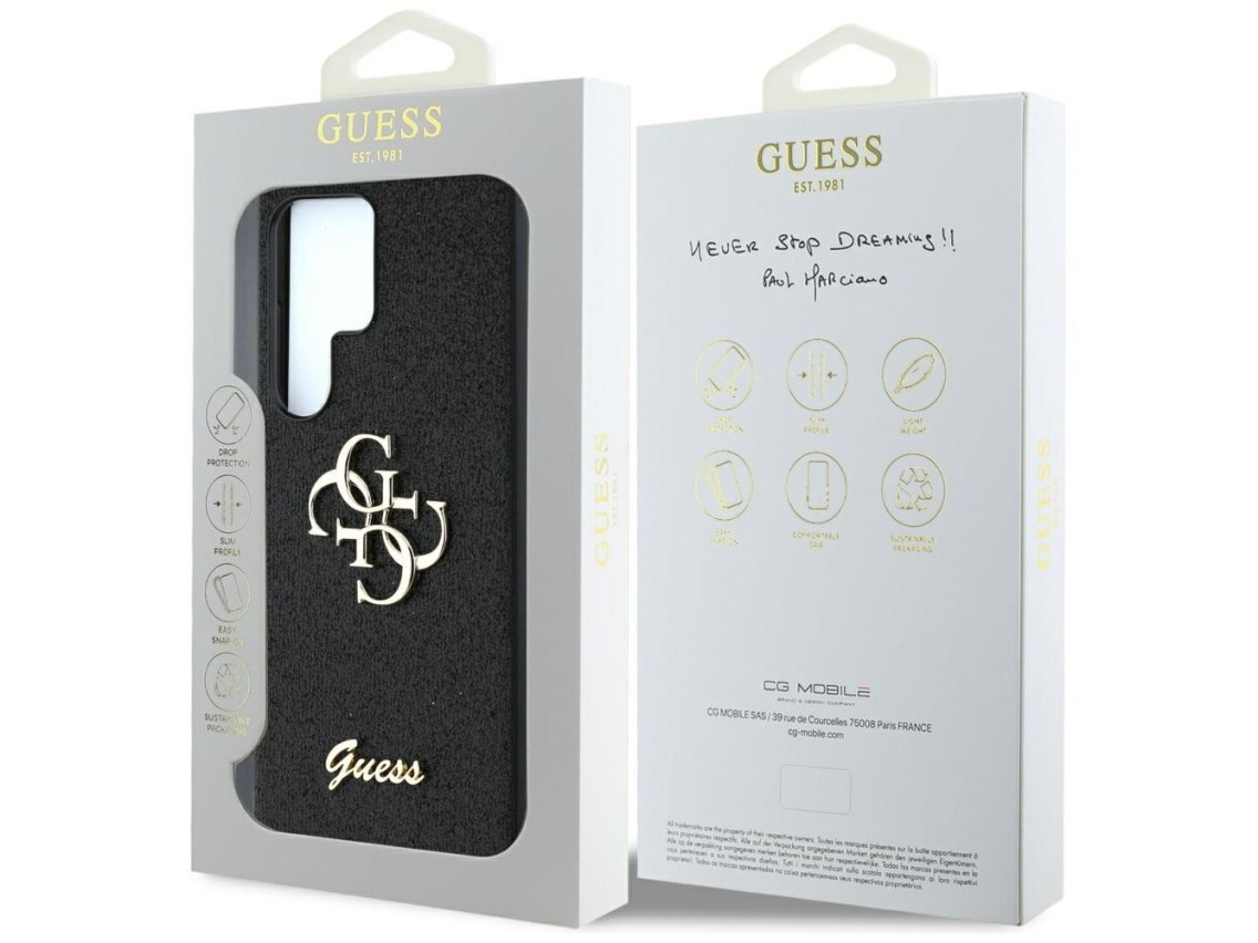 Capa Guess Fixed Glitter Big 4G Metal Logo para Samsung Galaxy S25 Ultra preta