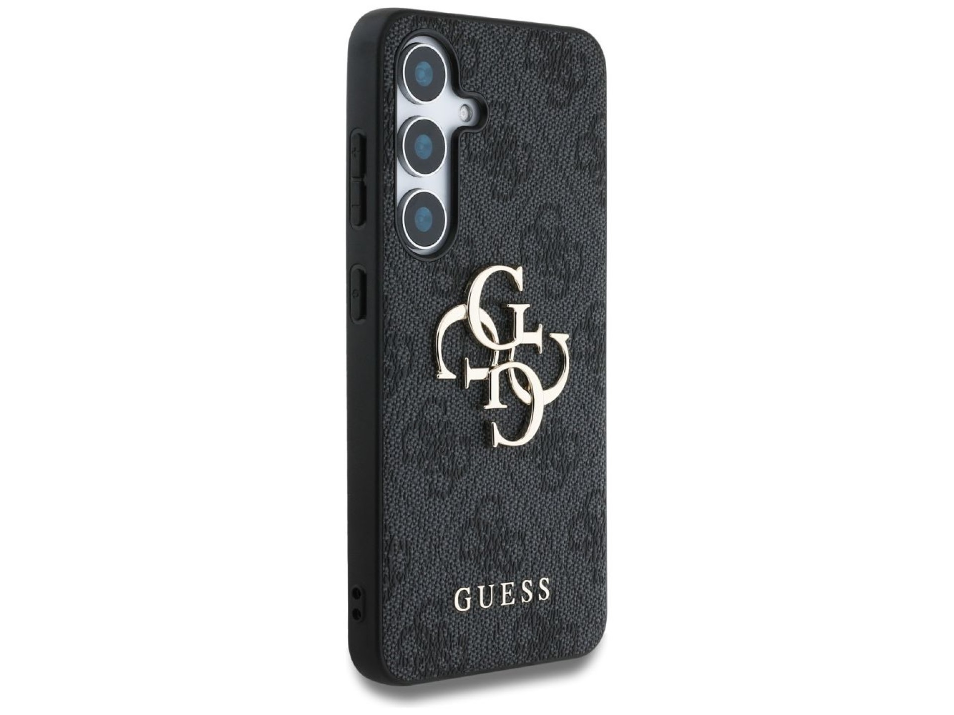 Capa Guess com logo grande 4G e logo clássico para Samsung Galaxy S25, preta.