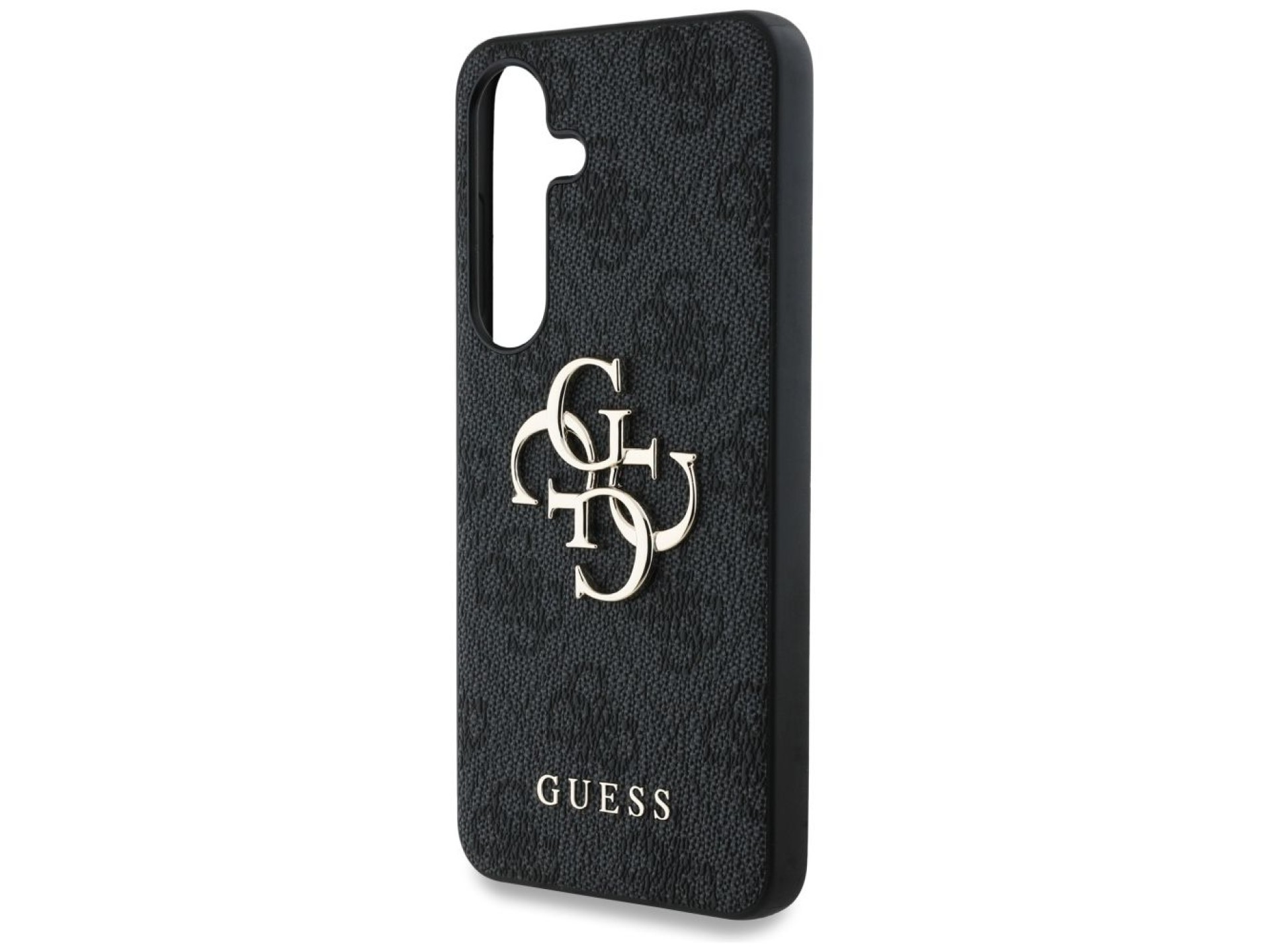 Capa Guess com logo grande 4G e logo clássico para Samsung Galaxy S25, preta.